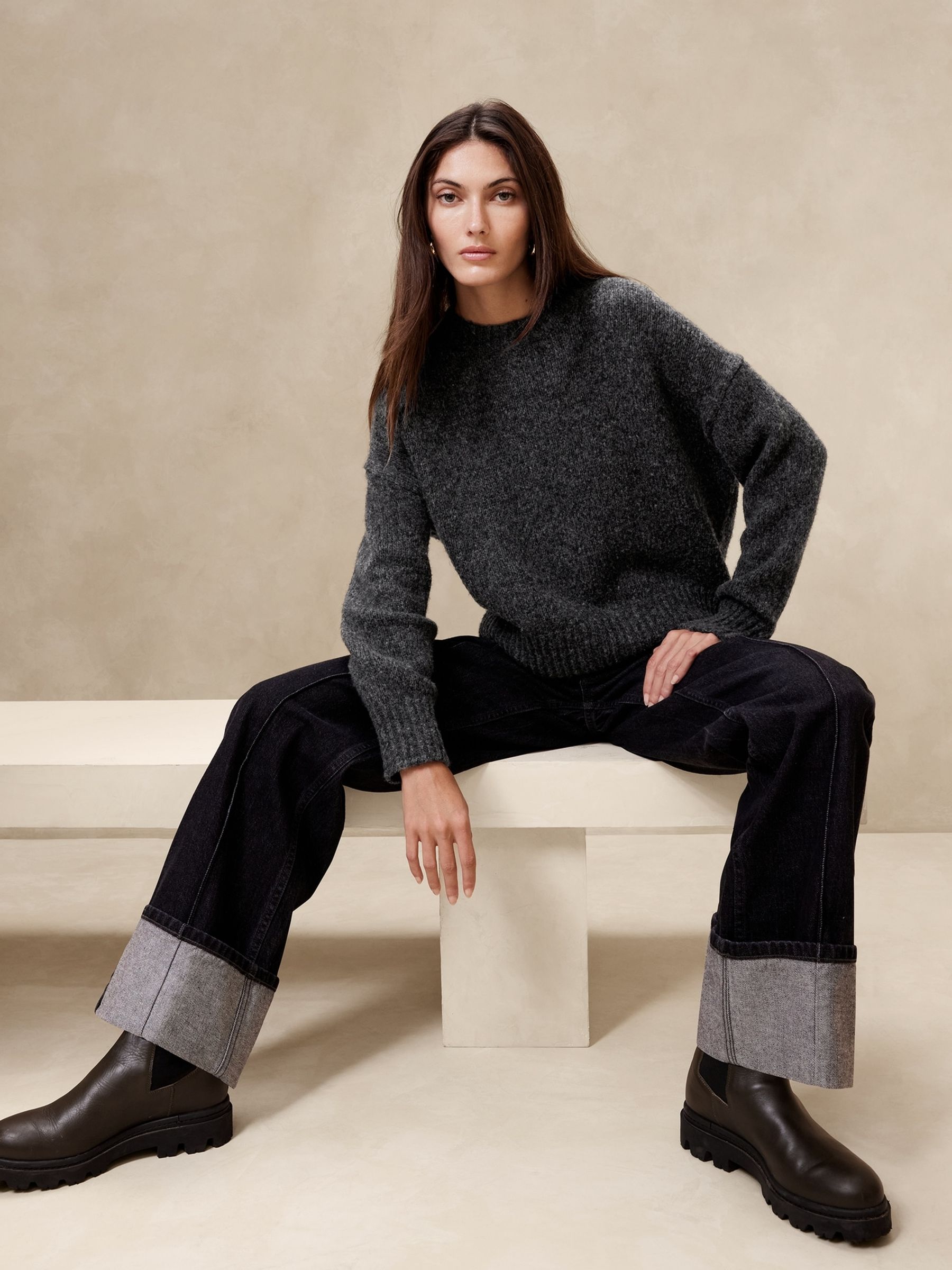 Banana Republic Charcoal Grey Mona Cropped Jumper - Image 1 of 1