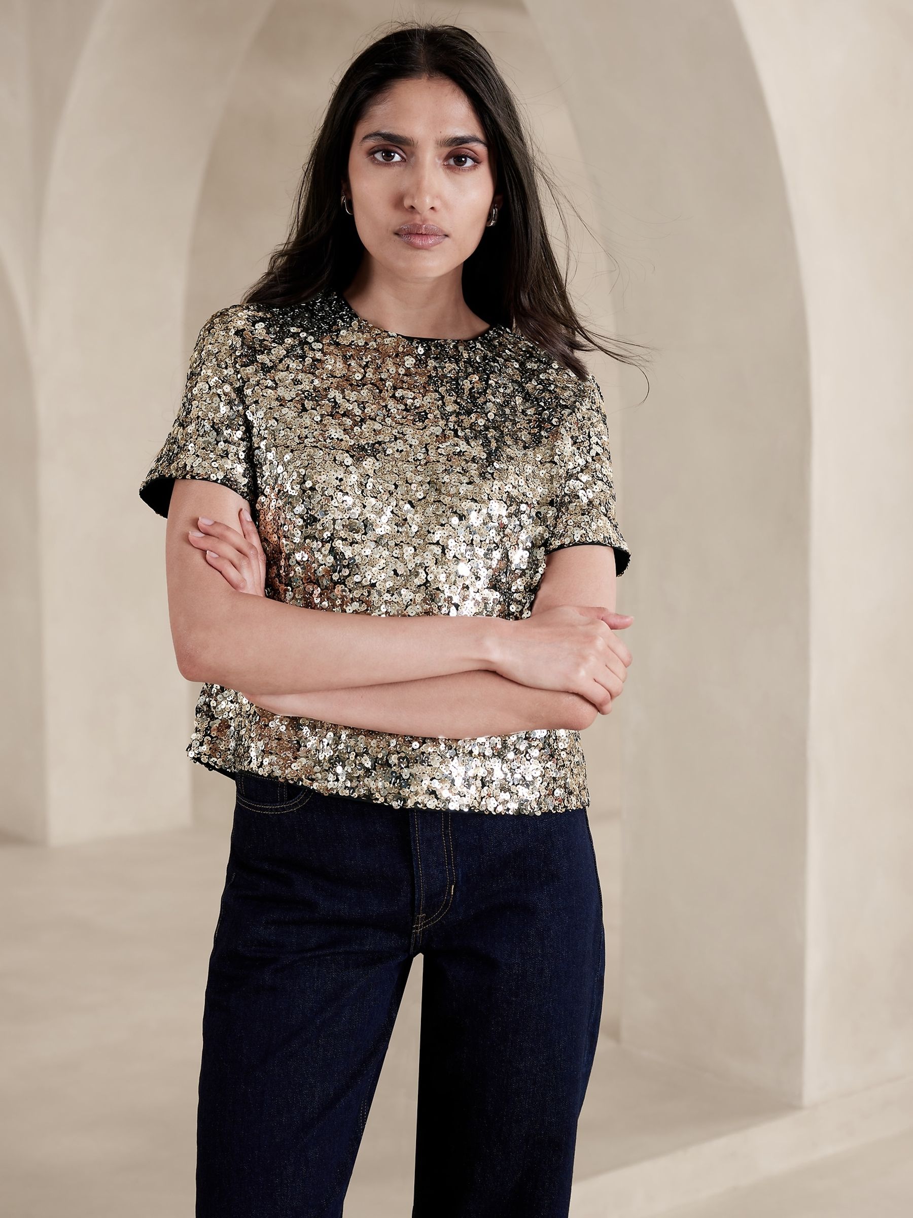 Banana Republic Gold Alina Sequin Top - Image 1 of 5