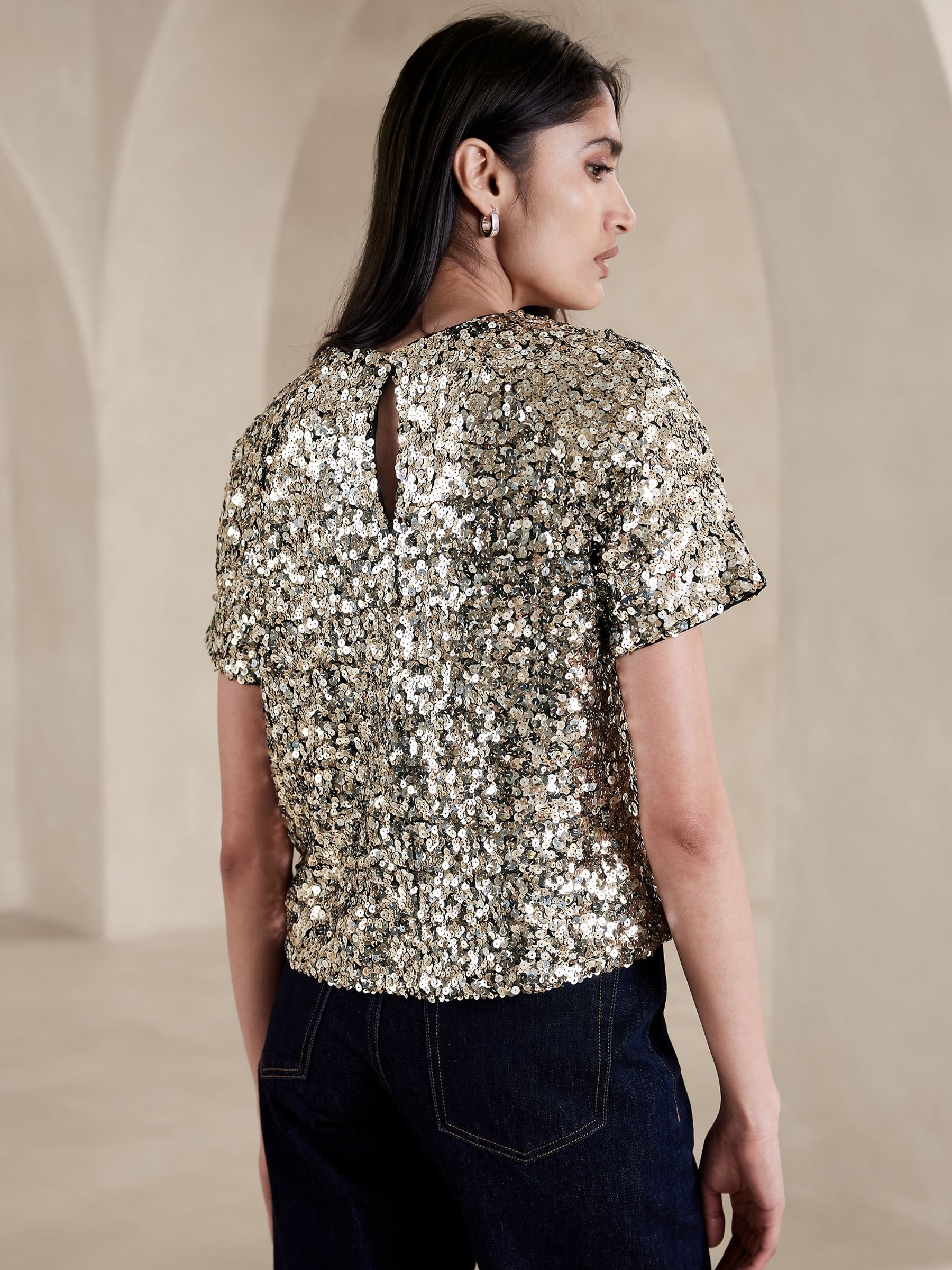 Banana Republic Gold Alina Sequin Top - Image 2 of 5