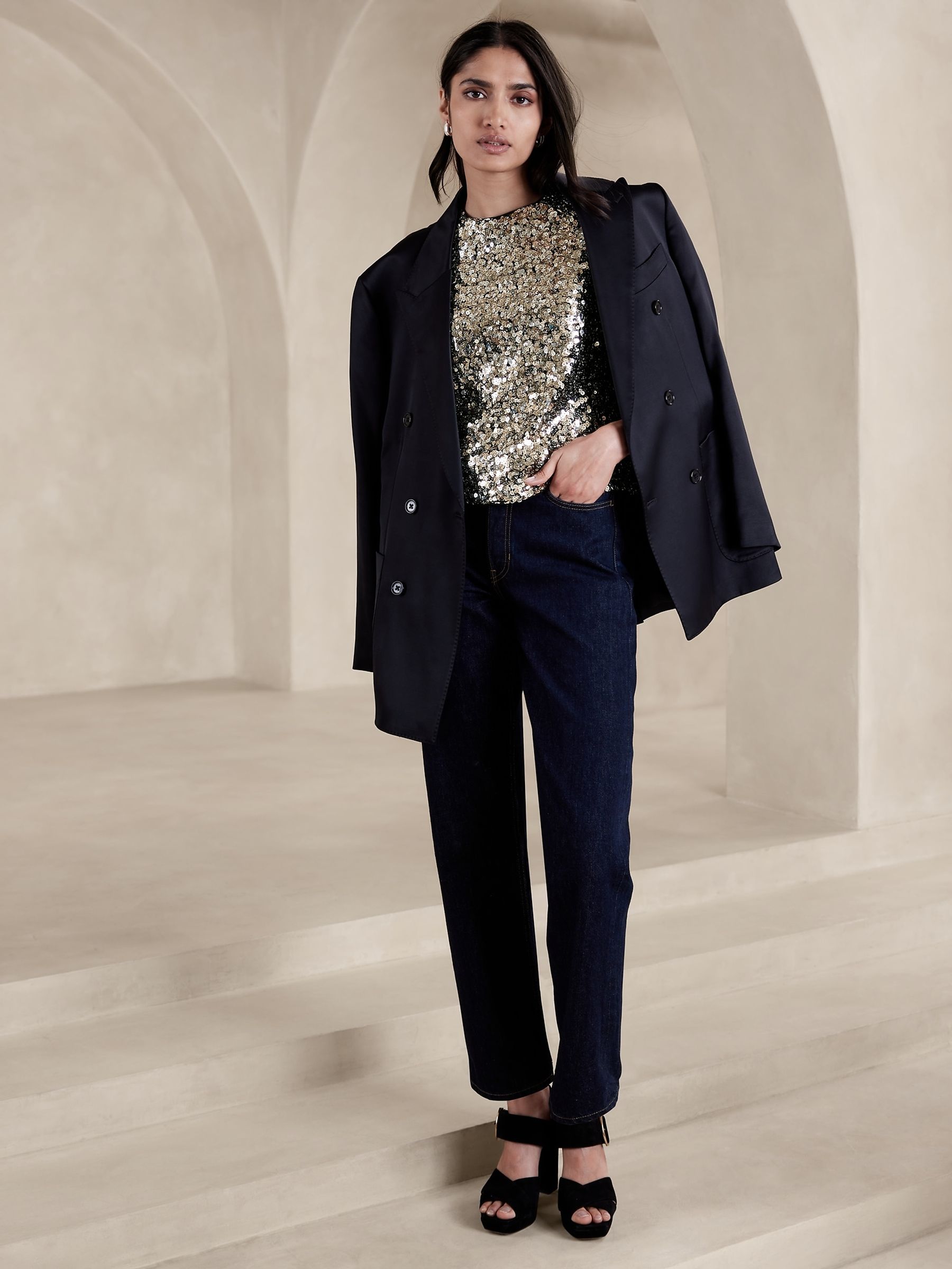 Banana Republic Gold Alina Sequin Top - Image 3 of 5