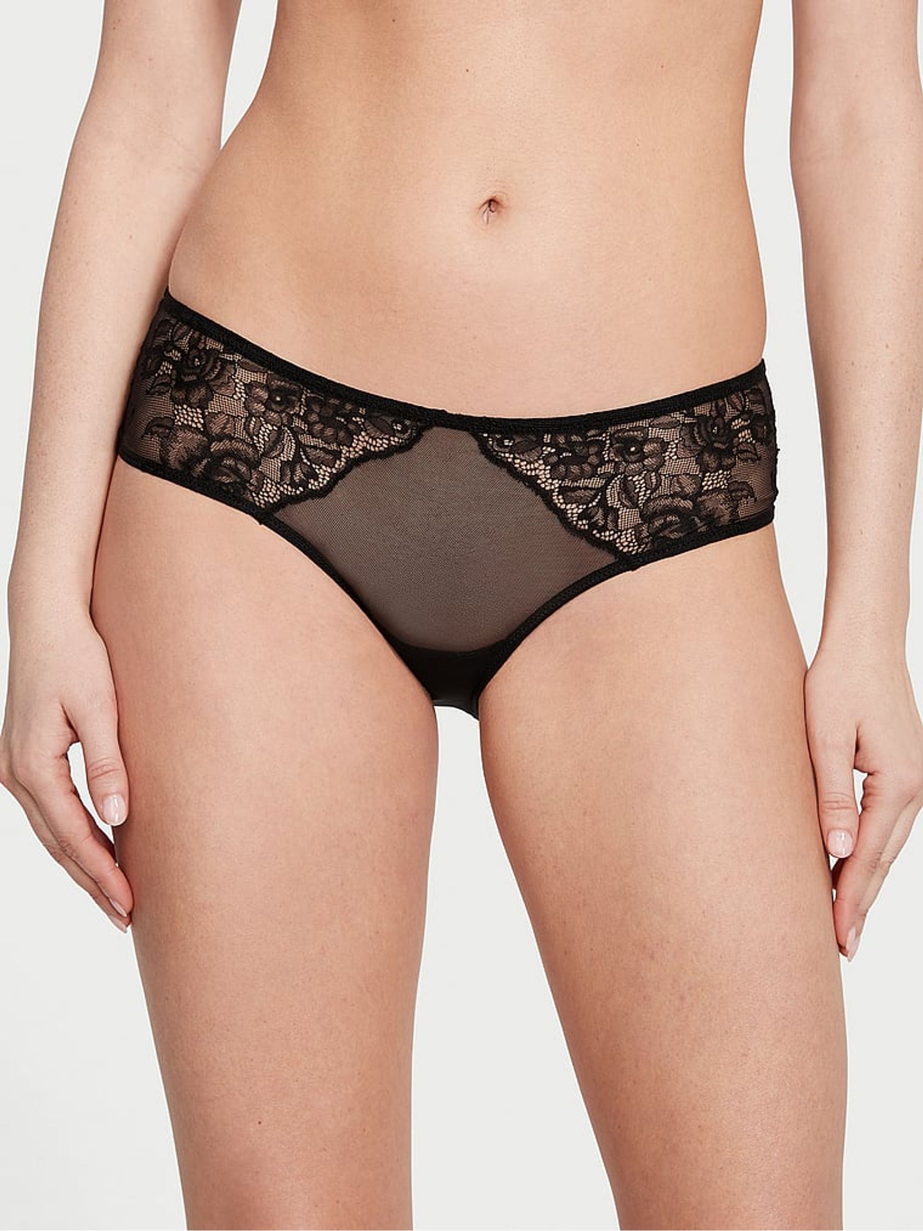 Black Crotchless Cheeky Eyelet Lace Knickers - Image 1 of 3