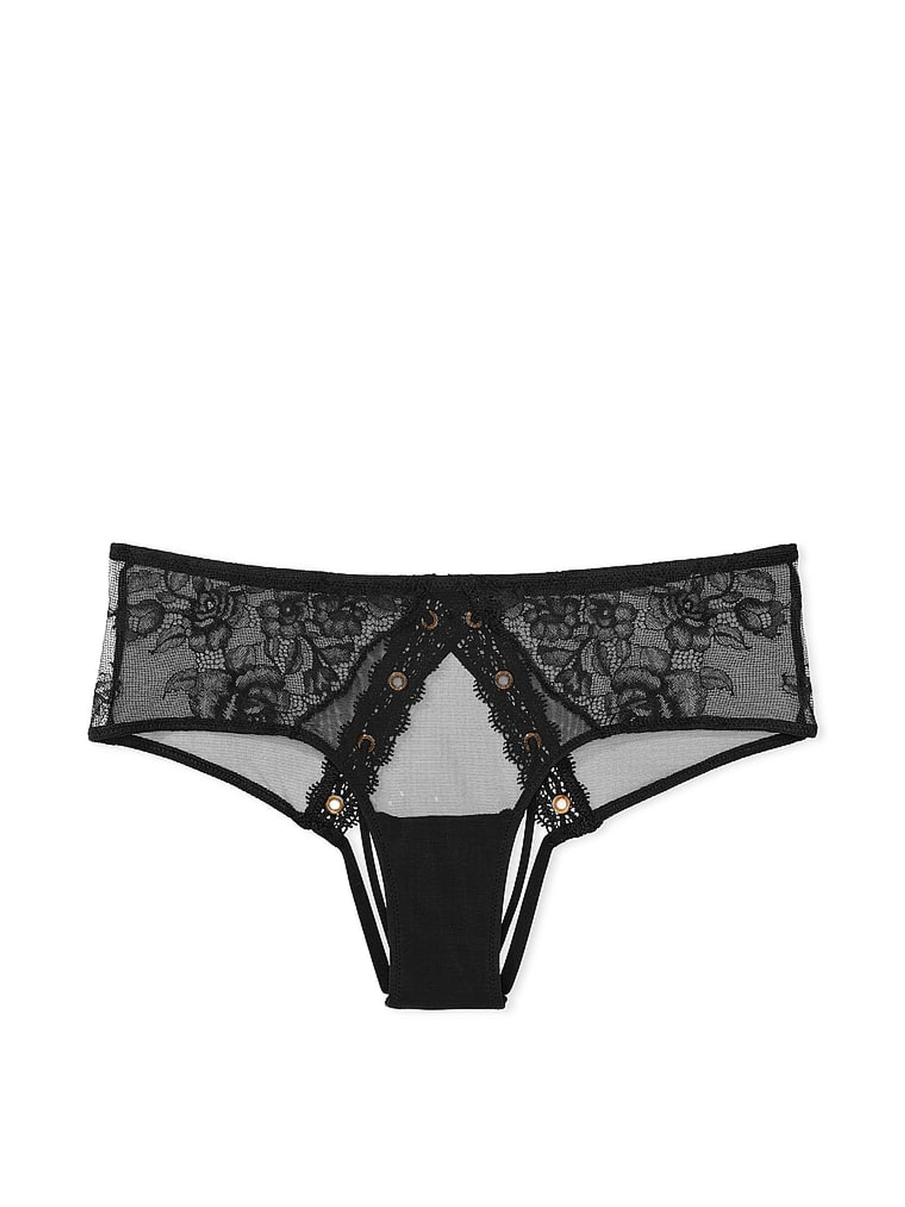 Black Crotchless Cheeky Eyelet Lace Knickers - Image 3 of 3