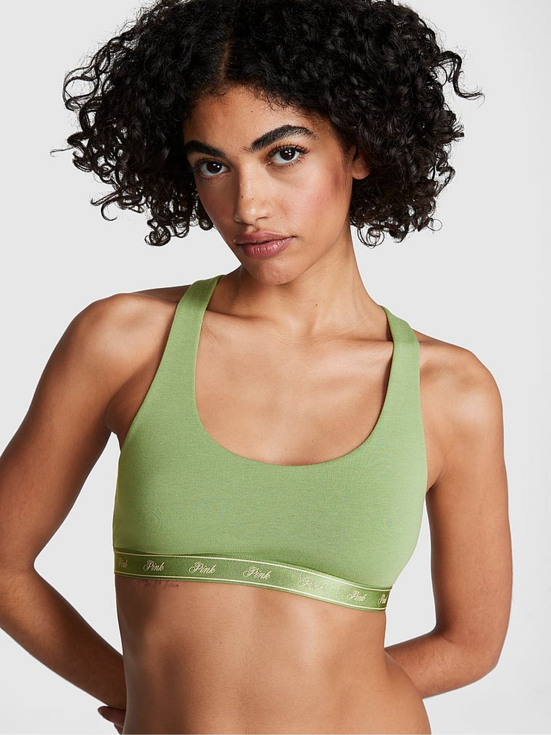 Wild Grass Green Cotton Racerback Scoop Low Impact Bralette - Image 1 of 1