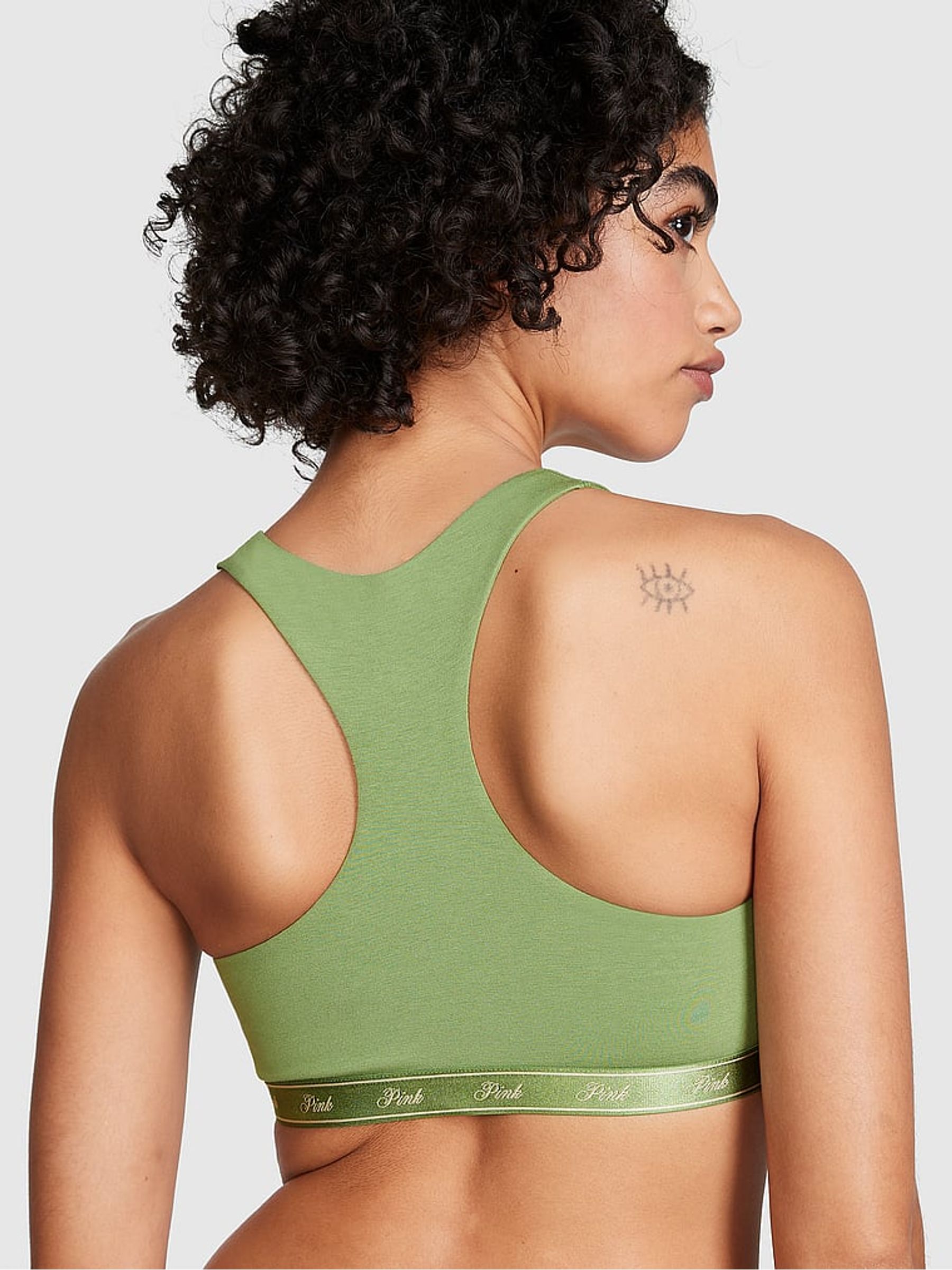 Wild Grass Green Cotton Racerback Scoop Low Impact Bralette - Image 2 of 3
