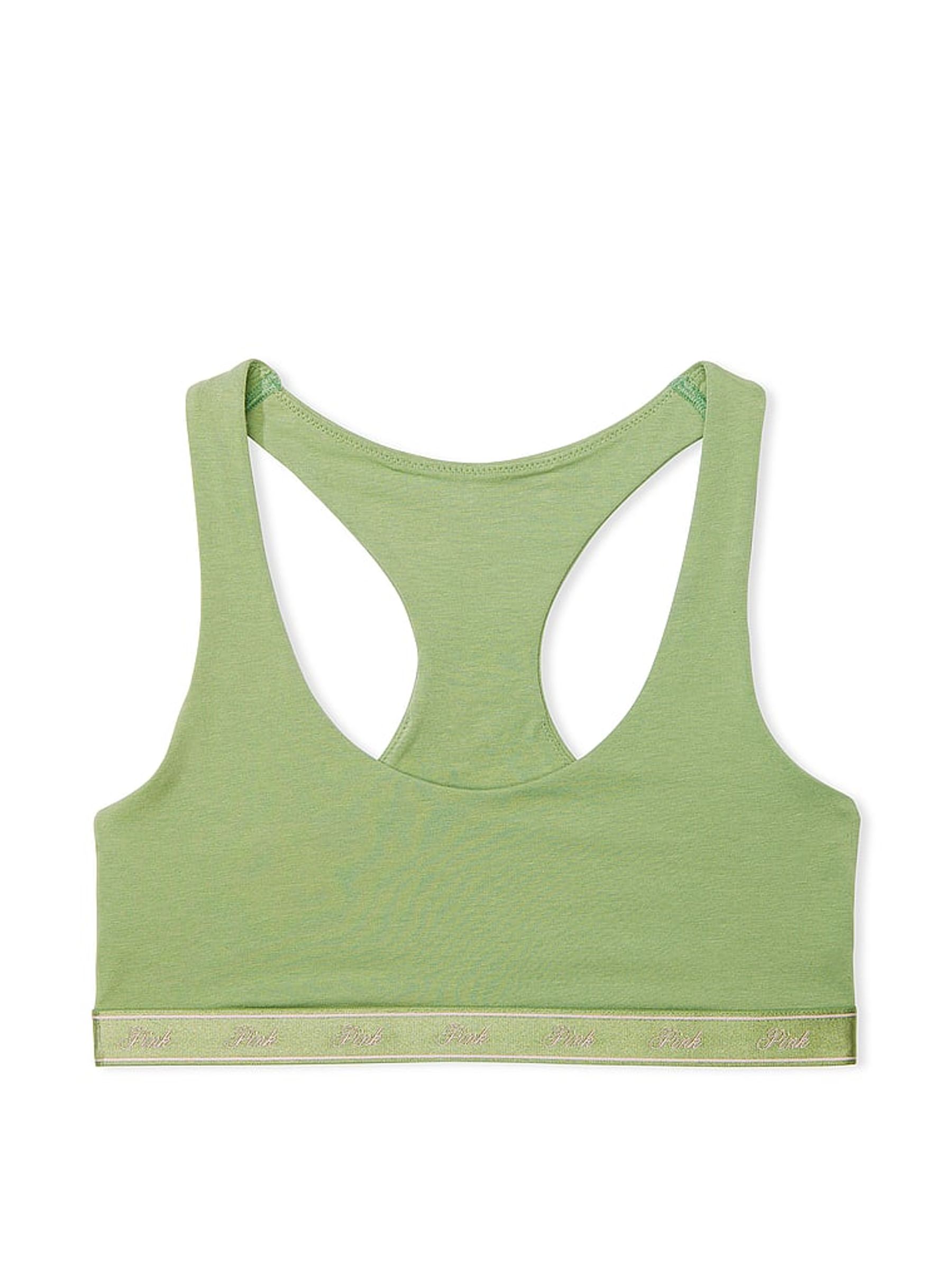 Wild Grass Green Cotton Racerback Scoop Low Impact Bralette - Image 3 of 3