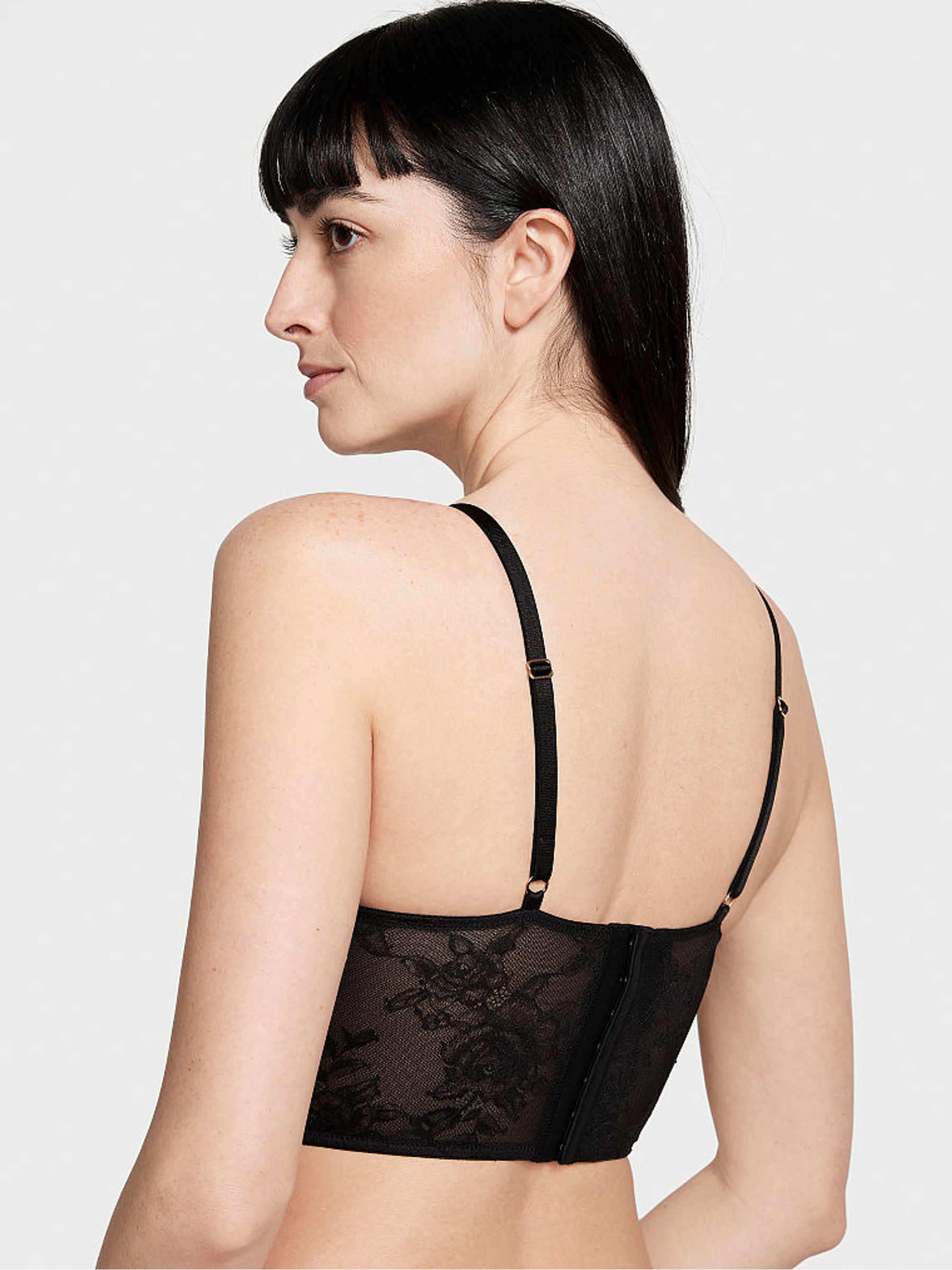 Black Lace Push Up Eyelet Corset Bra Top - Image 2 of 3