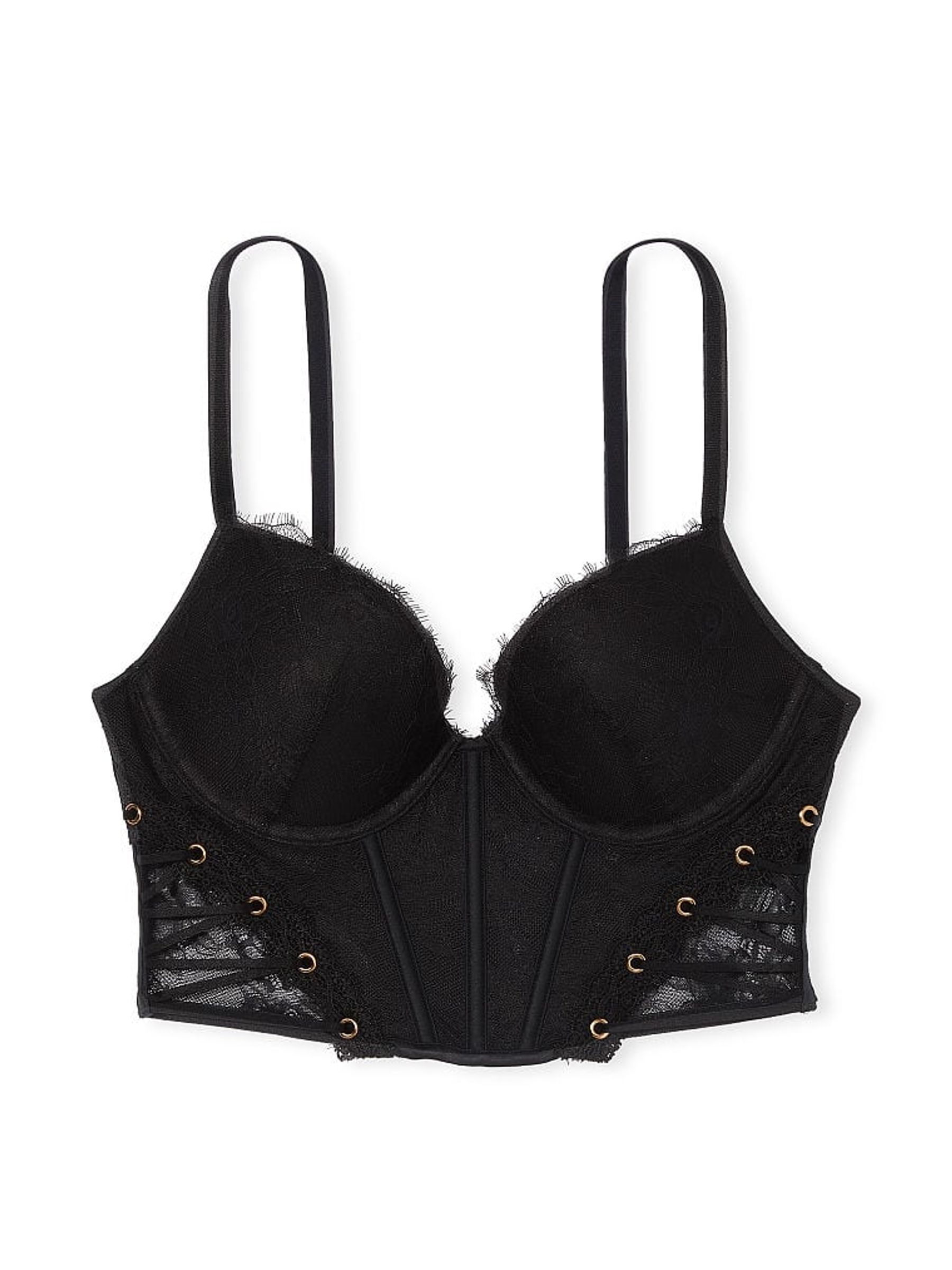 Black Lace Push Up Eyelet Corset Bra Top - Image 3 of 3