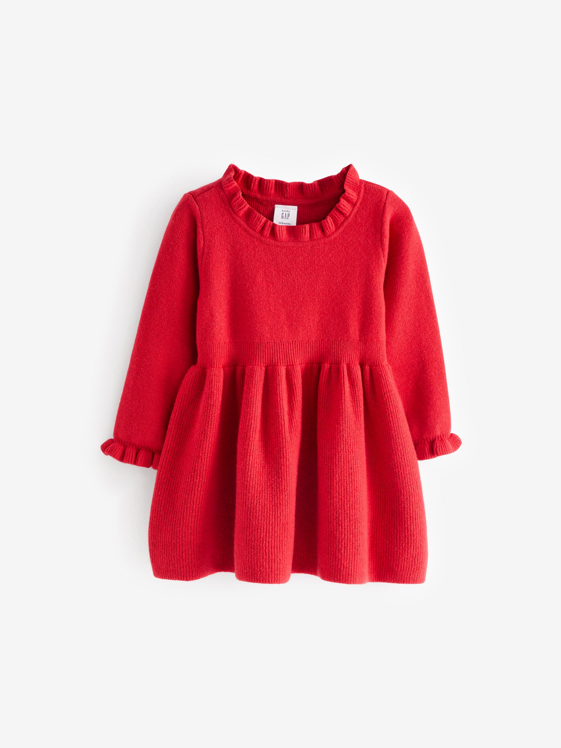 Red Crew Neck Long Sleeve Dress (12mths-5yrs) - Image 1 of 3