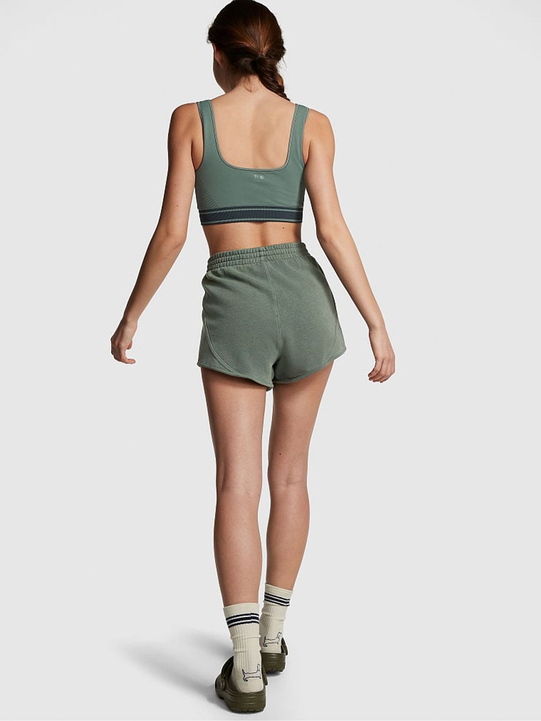 Fresh Forest Green Fleece Ribbed Cotton Shorts - Image 2 of 3