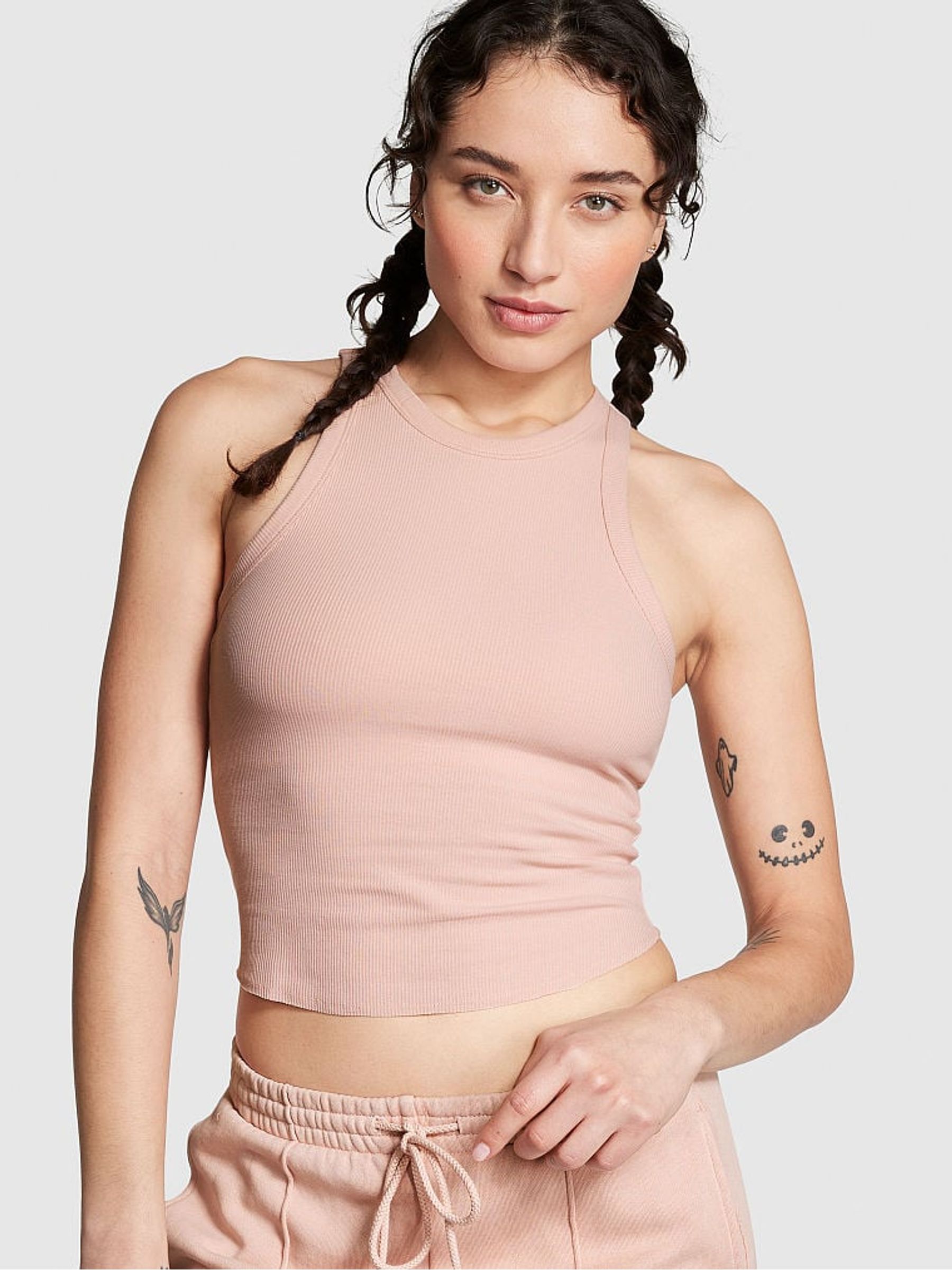 Wanna Be Pink High Neck Shrunken Rib Tank Top - Image 1 of 3
