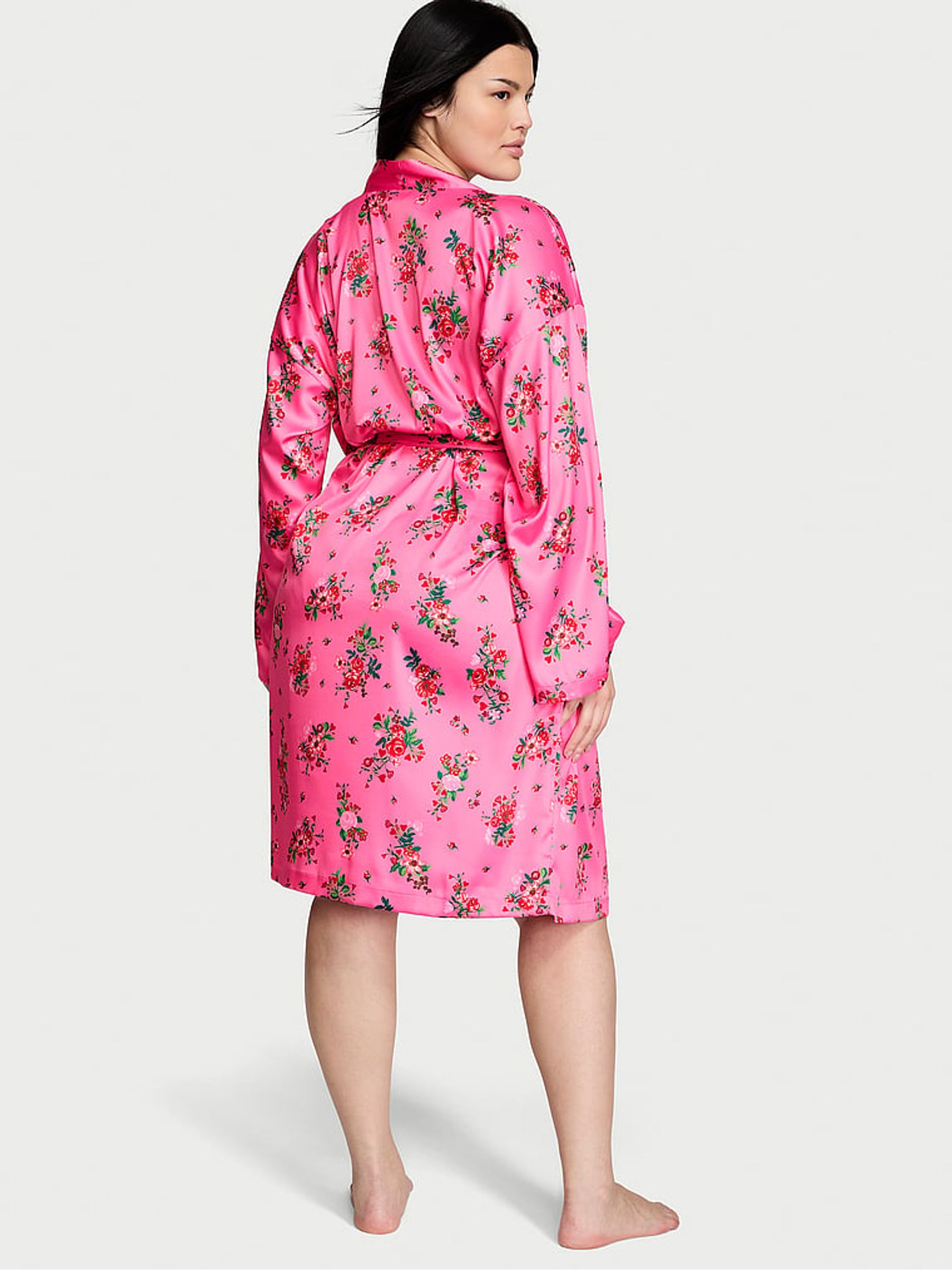 Lovely Bouquet Pink Satin Midi Robe - Image 2 of 3
