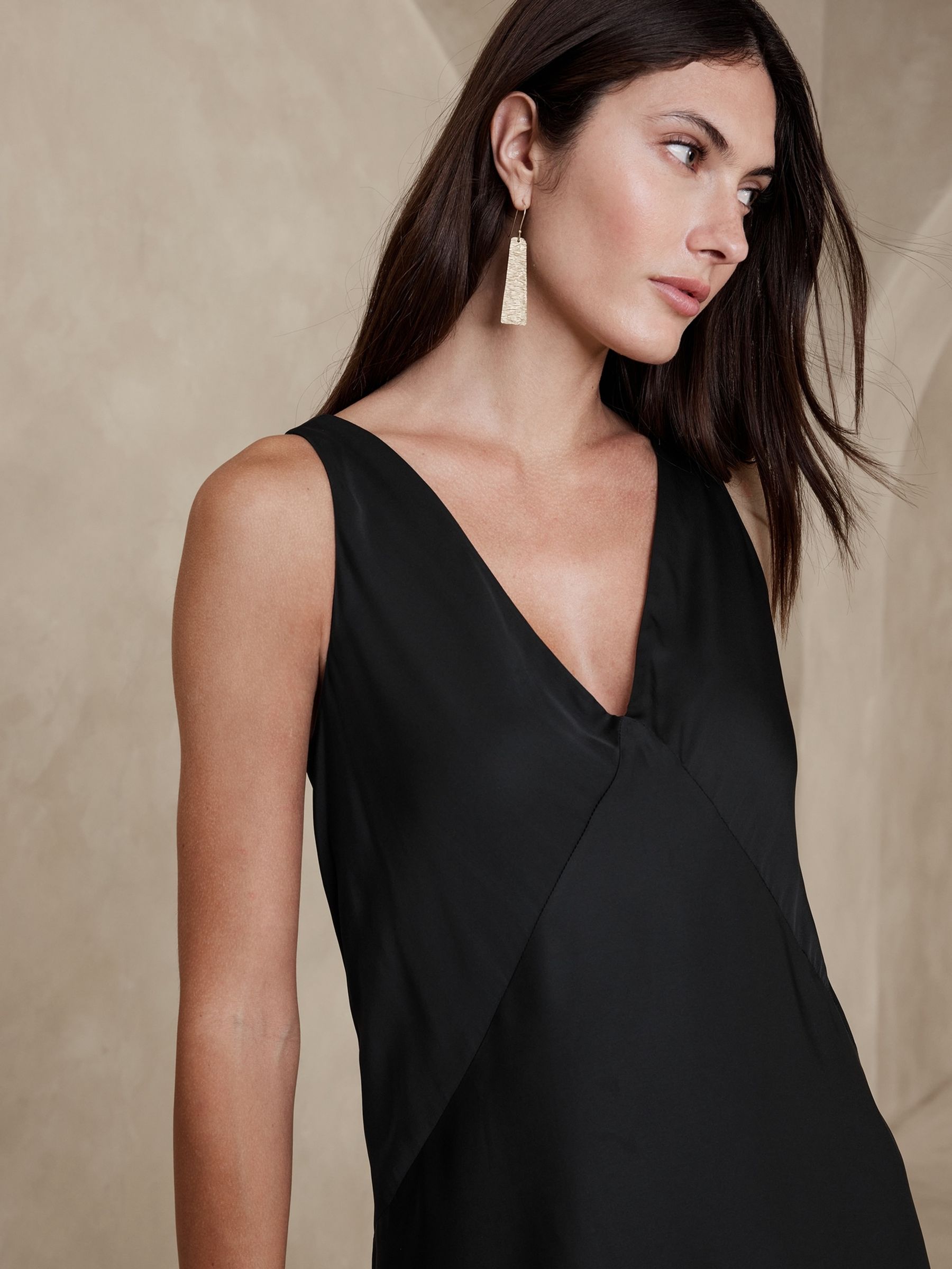 Banana Republic Black Rosella Satin Asymmetric Hem Dress - Image 3 of 4