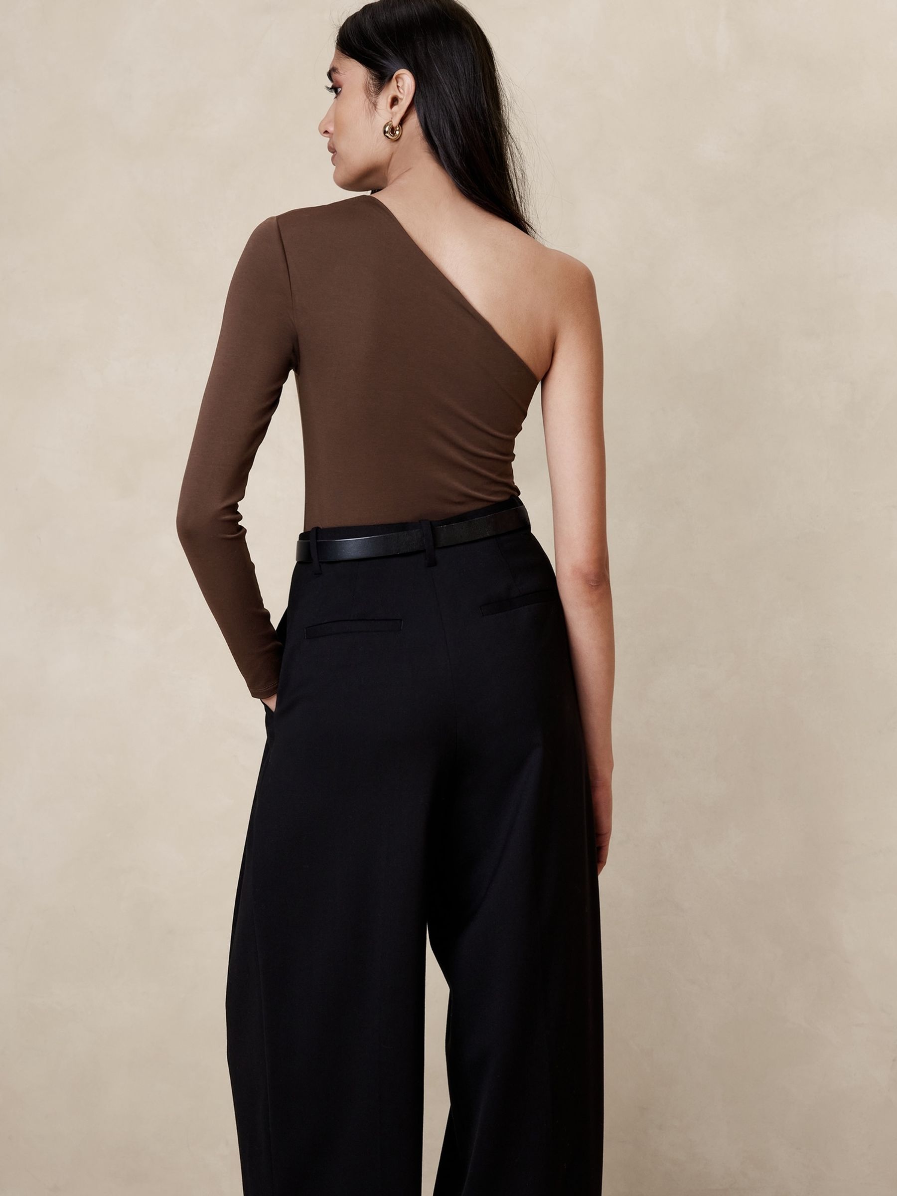 Banana Republic Brown Cotton-Modal One-Sleeve Top - Image 2 of 4