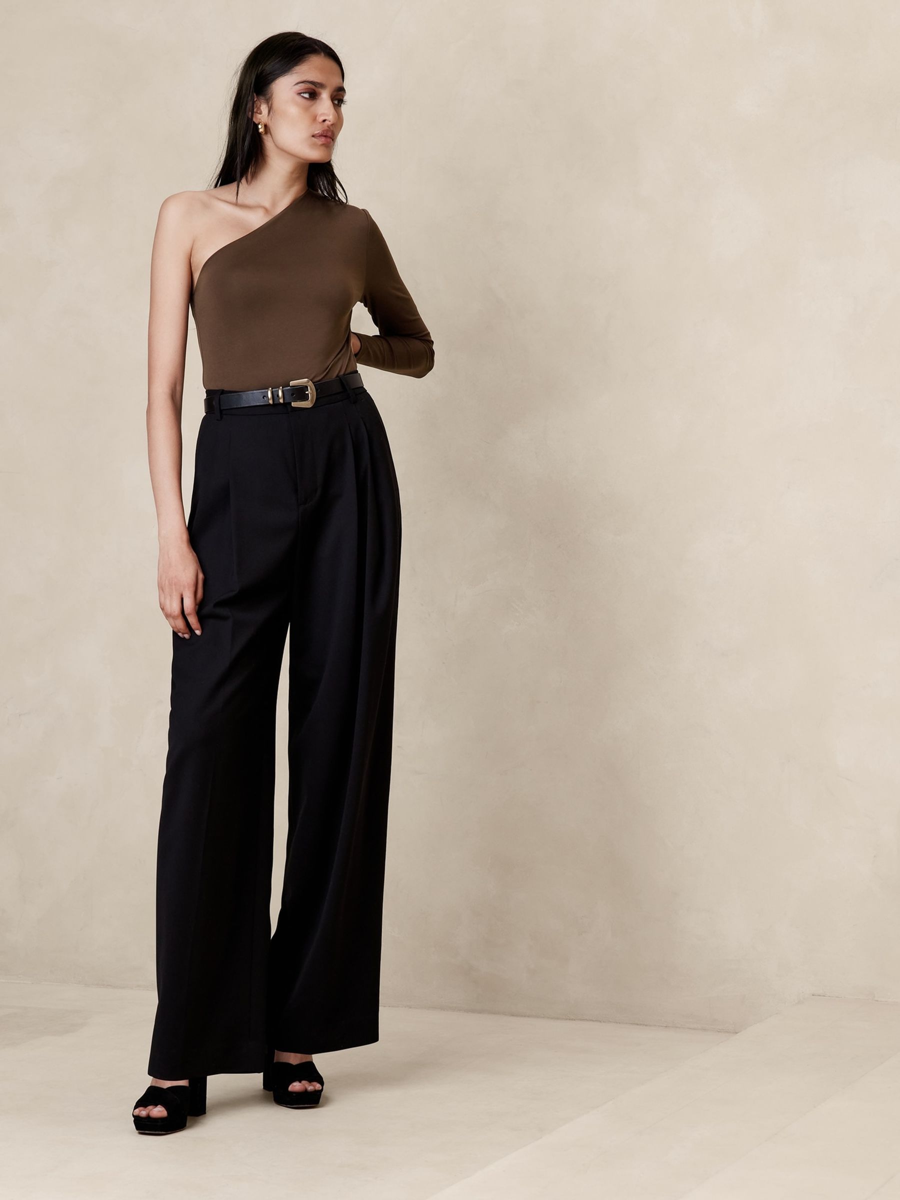 Banana Republic Brown Cotton-Modal One-Sleeve Top - Image 3 of 4