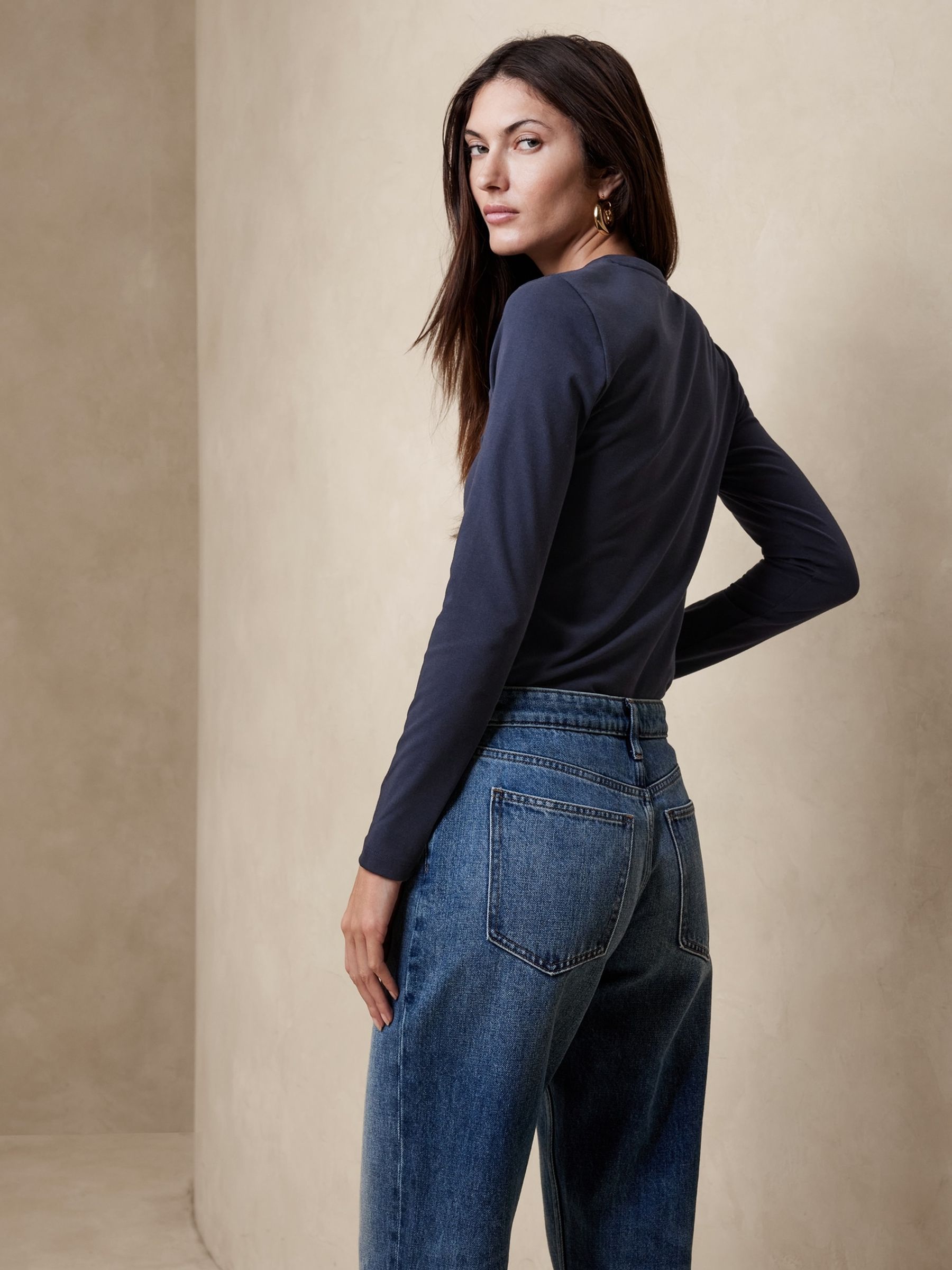 Banana Republic Navy Refined Crew Neck Long Sleeve Top - Image 2 of 4