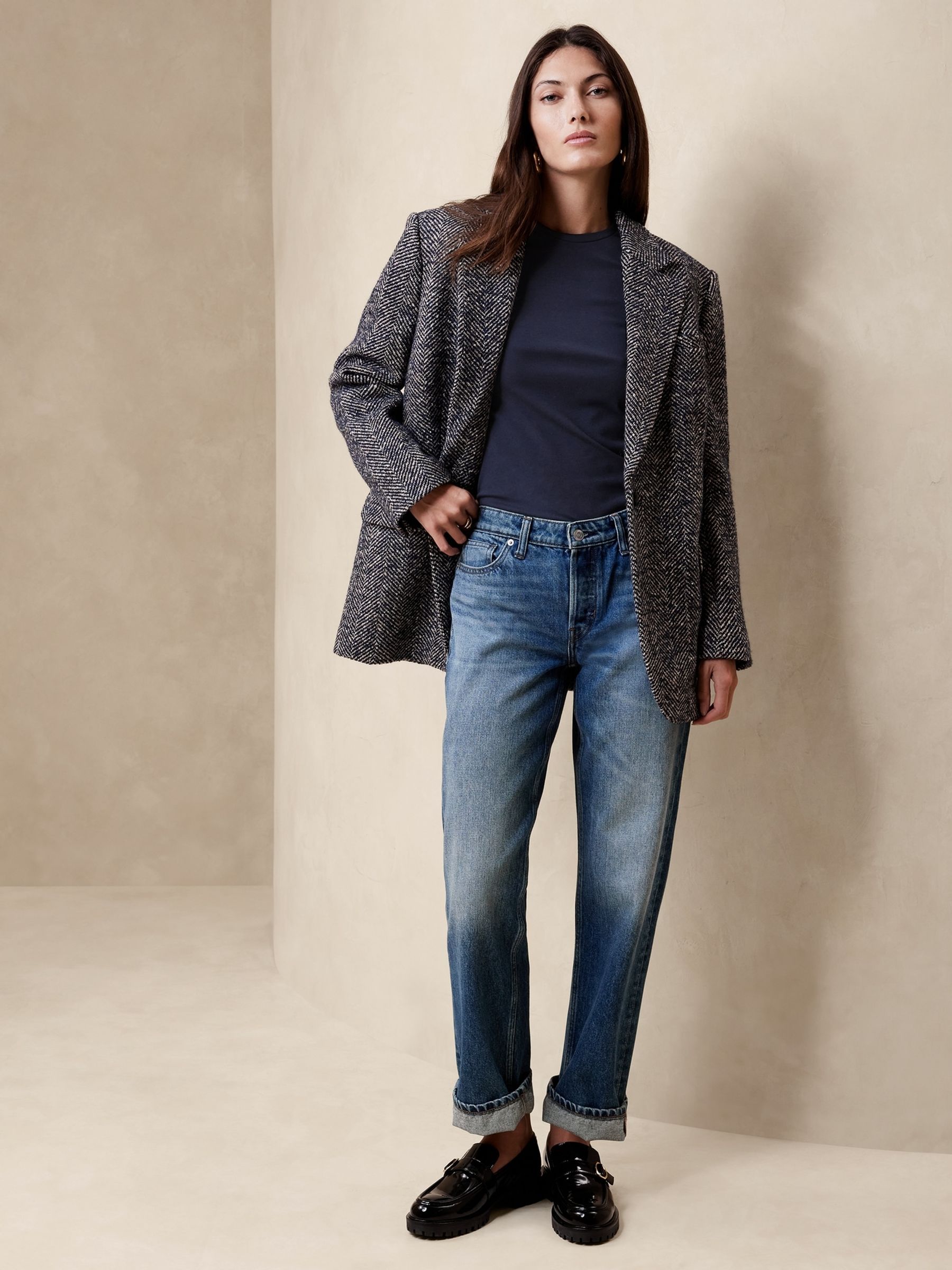 Banana Republic Navy Refined Crew Neck Long Sleeve Top - Image 3 of 4