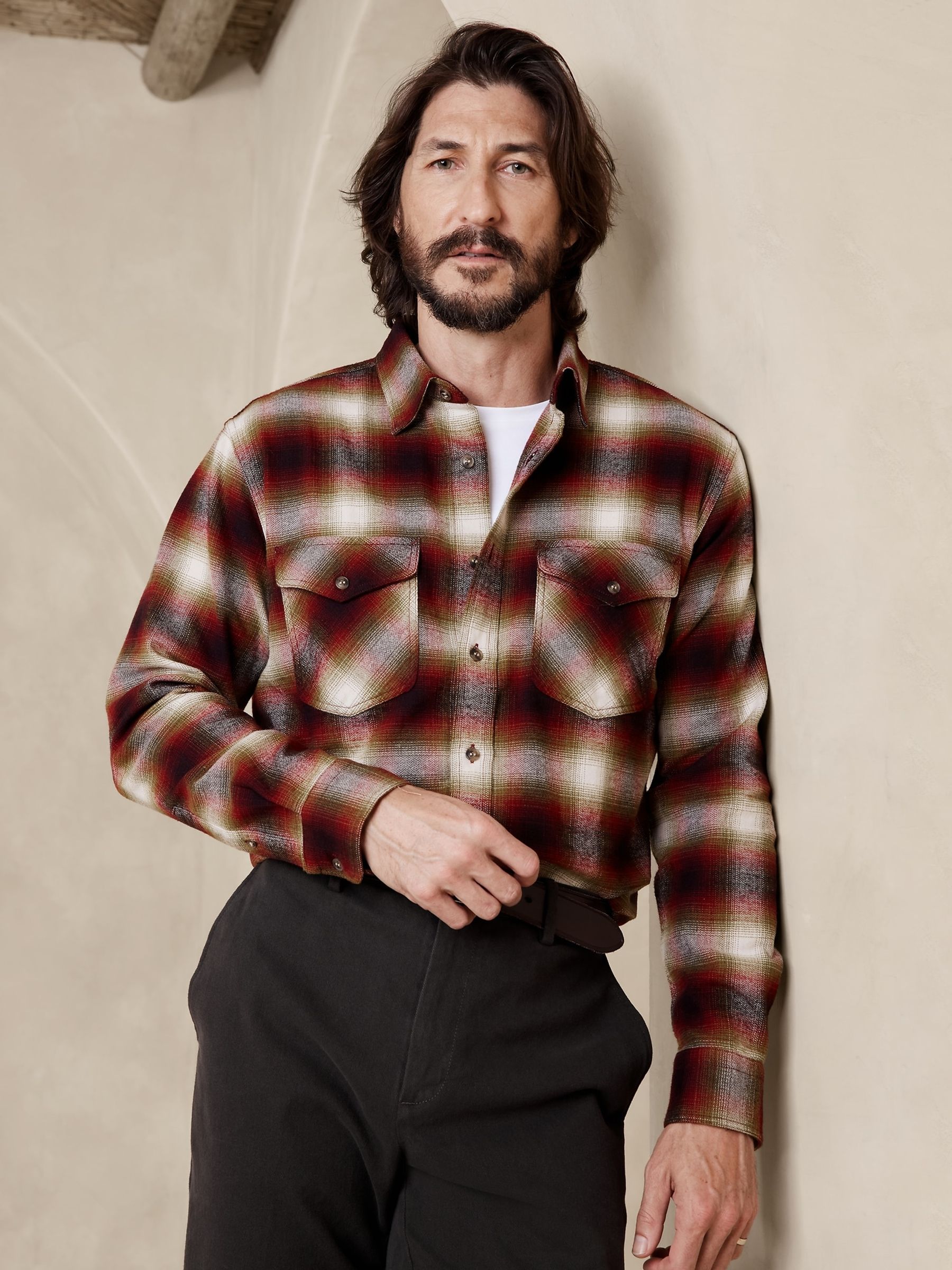 Banana Republic Red/White Emiliano Utility Shirt - Image 1 of 1