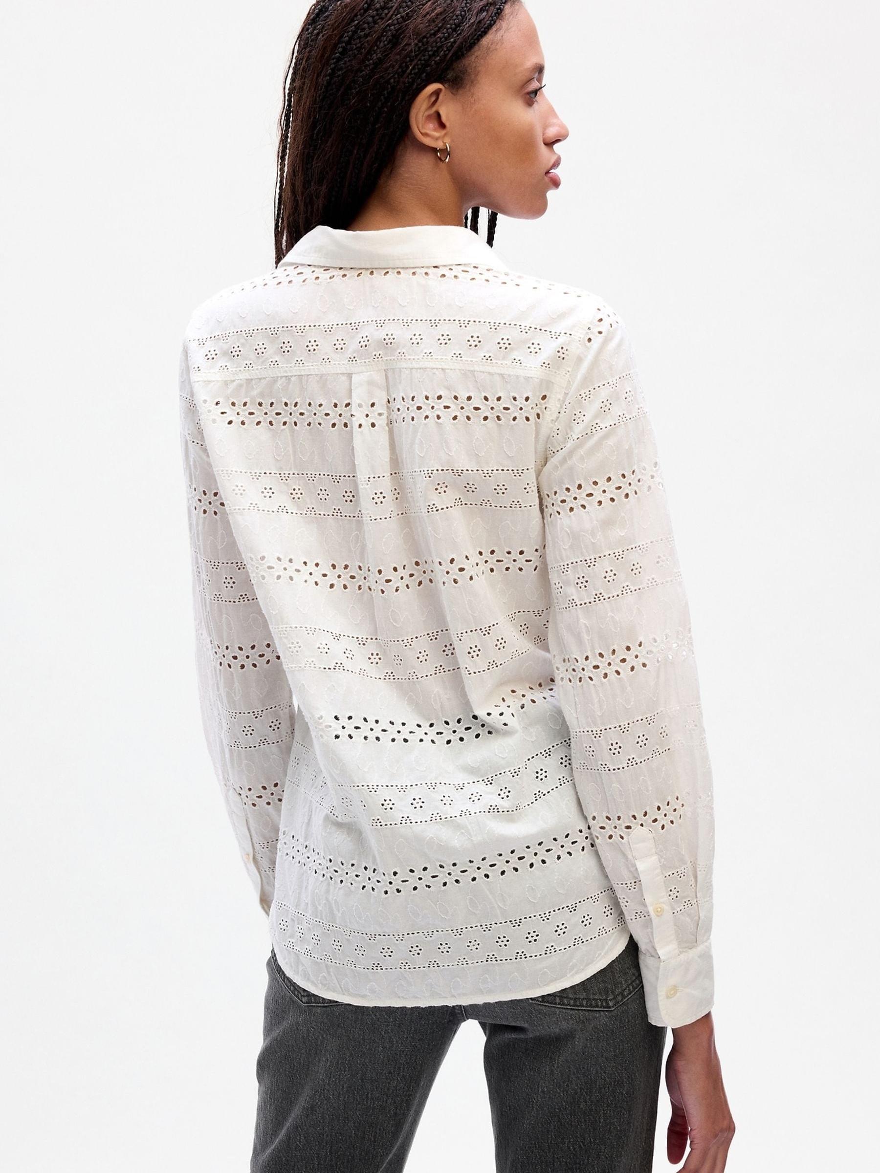 White Eyelet Perfect Long Sleeve Shirt - Image 2 of 4