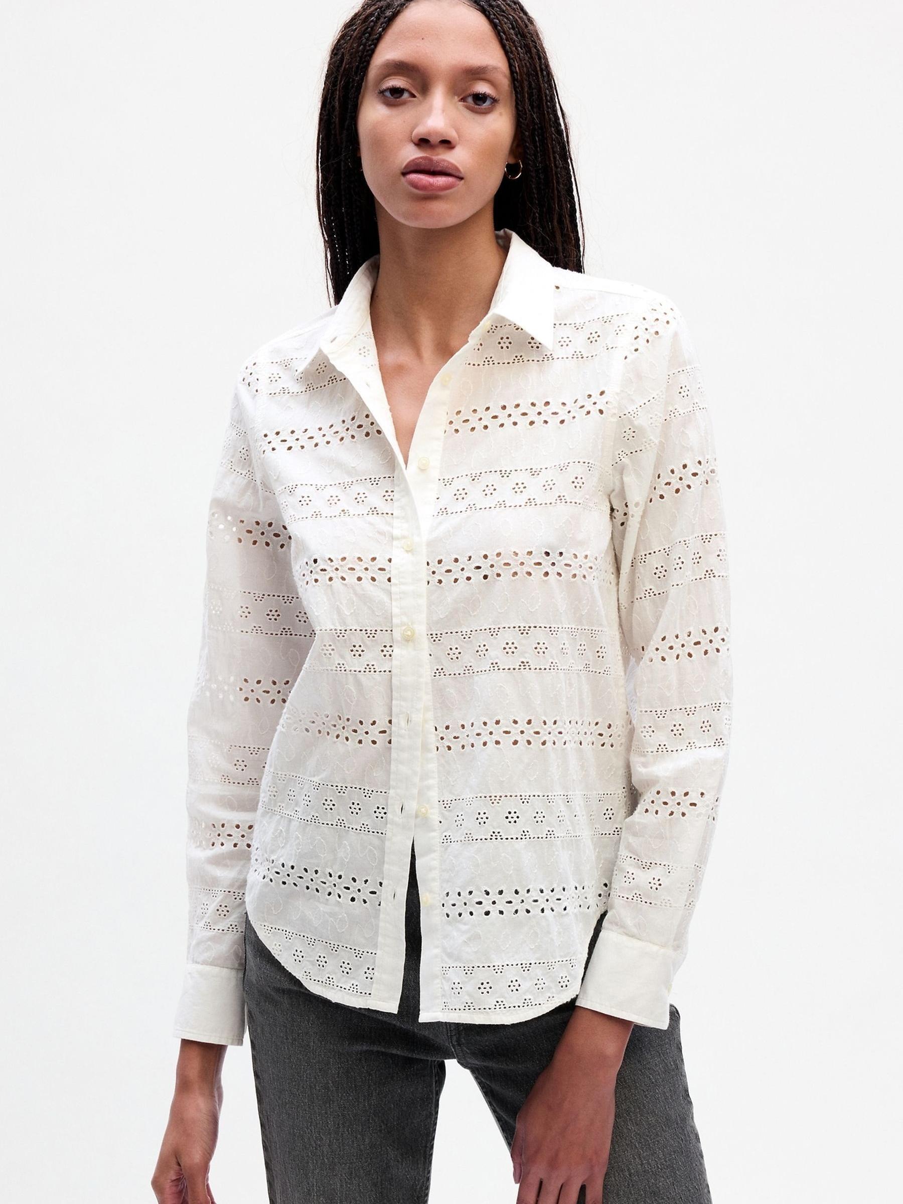 White Eyelet Perfect Long Sleeve Shirt - Image 3 of 4