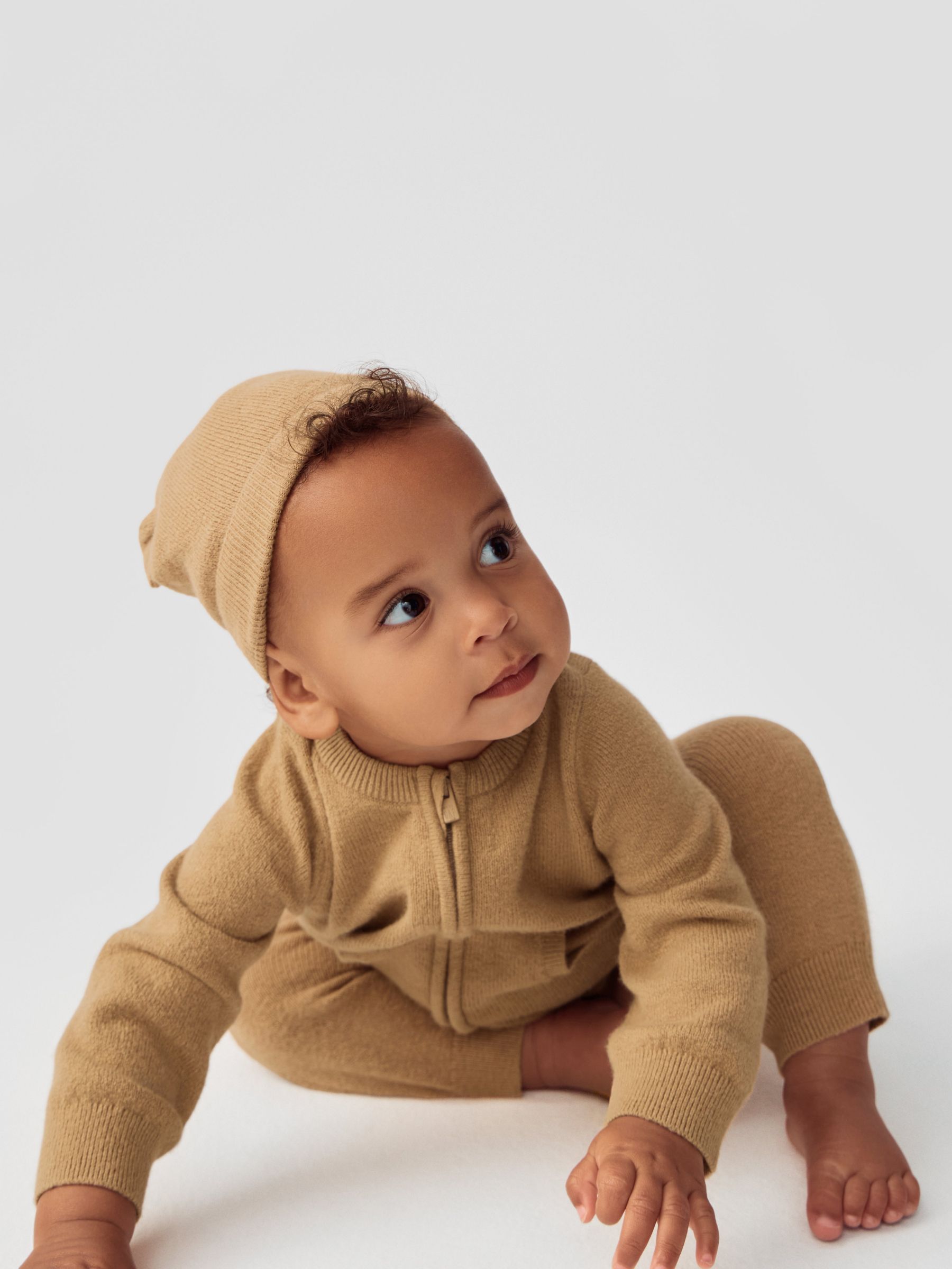 Brown CashSoft Long Sleeve Baby Sleepsuit & Matching Hat - Image 1 of 4