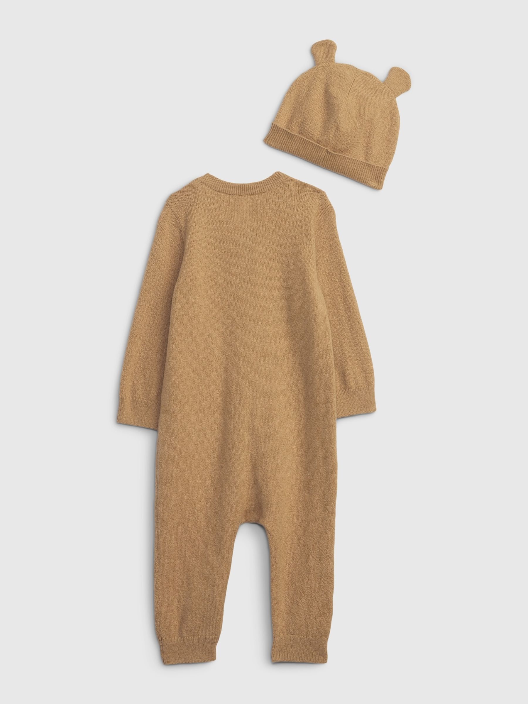 Brown CashSoft Long Sleeve Baby Sleepsuit & Matching Hat - Image 3 of 4