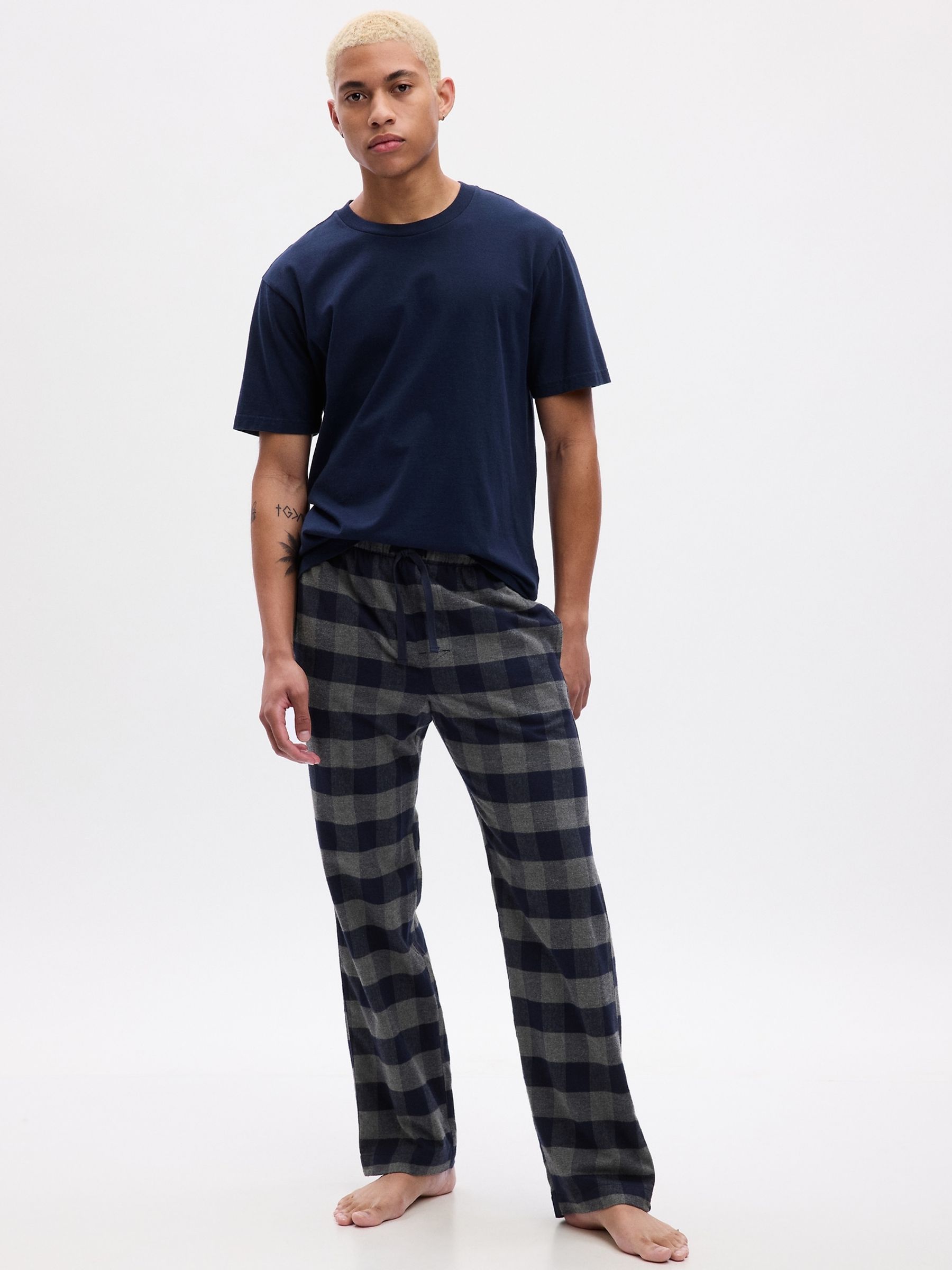 Grey/Blue Flannel Check Pyjama Bottoms - Image 1 of 1
