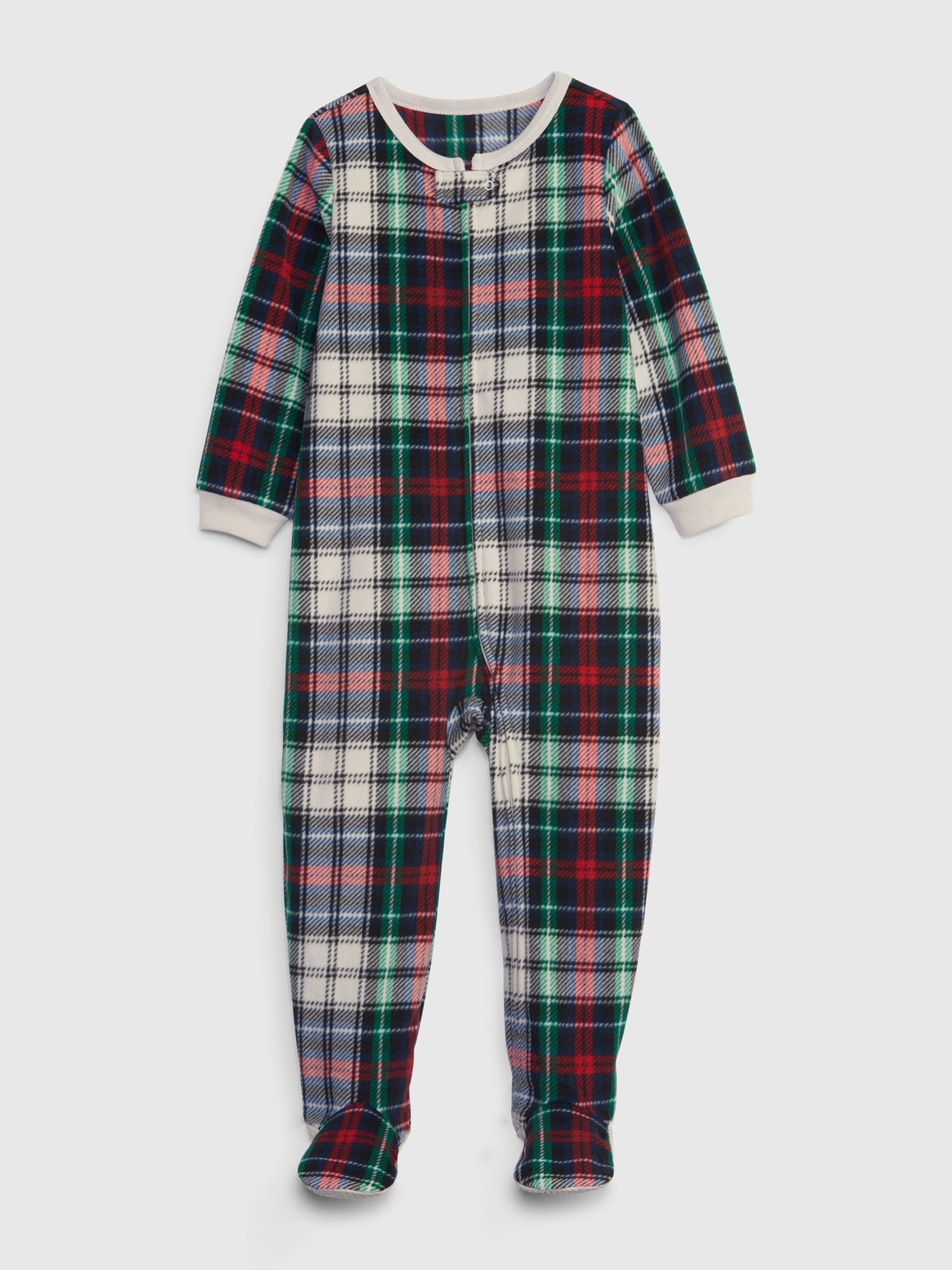 Green, Red & White Check Print Pyjama Footed Toddler Sleepsuit - Image 1 of 1
