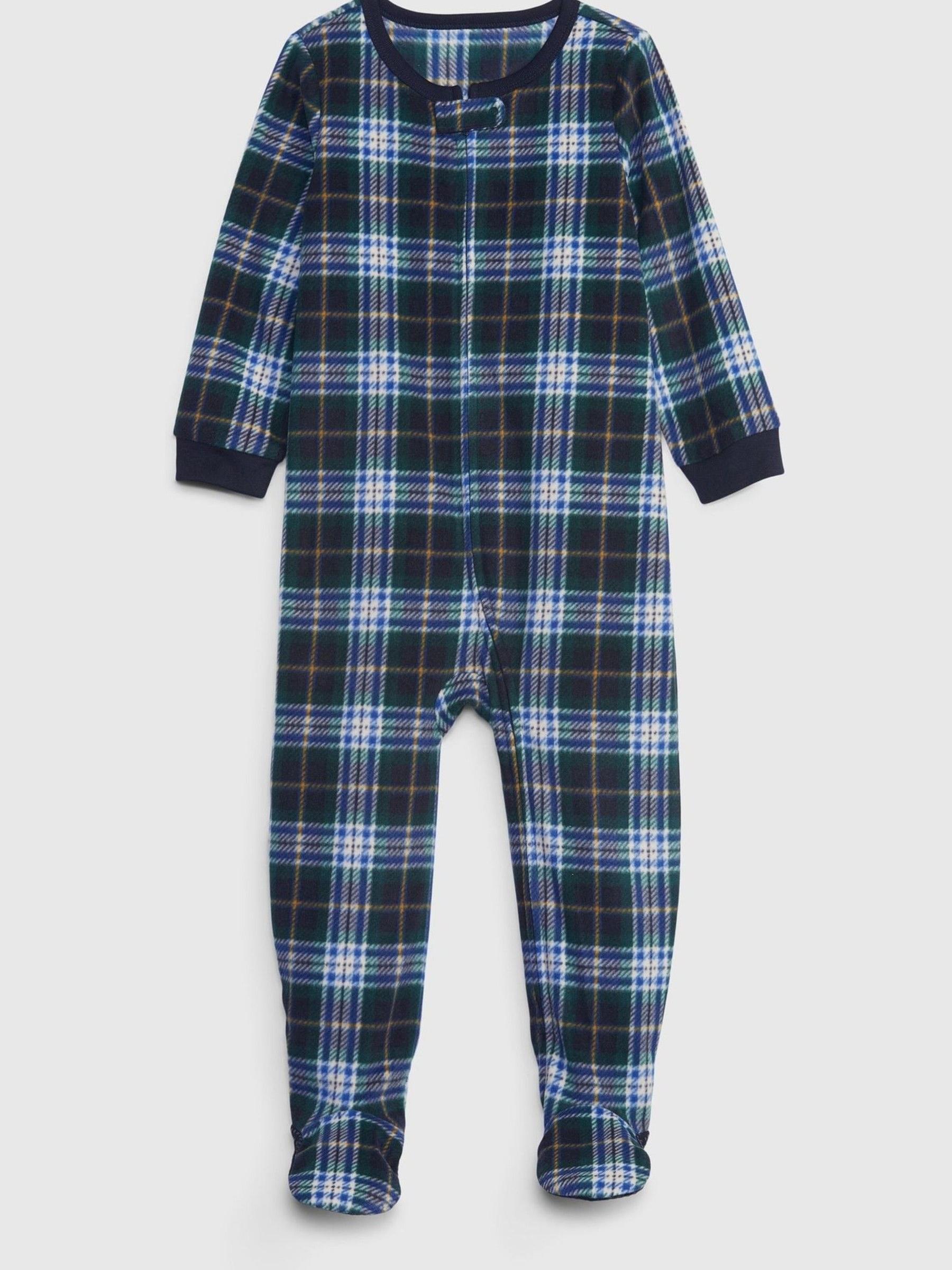 Blue & Green Check Print Pyjama Footed Toddler Sleepsuit - Image 1 of 1