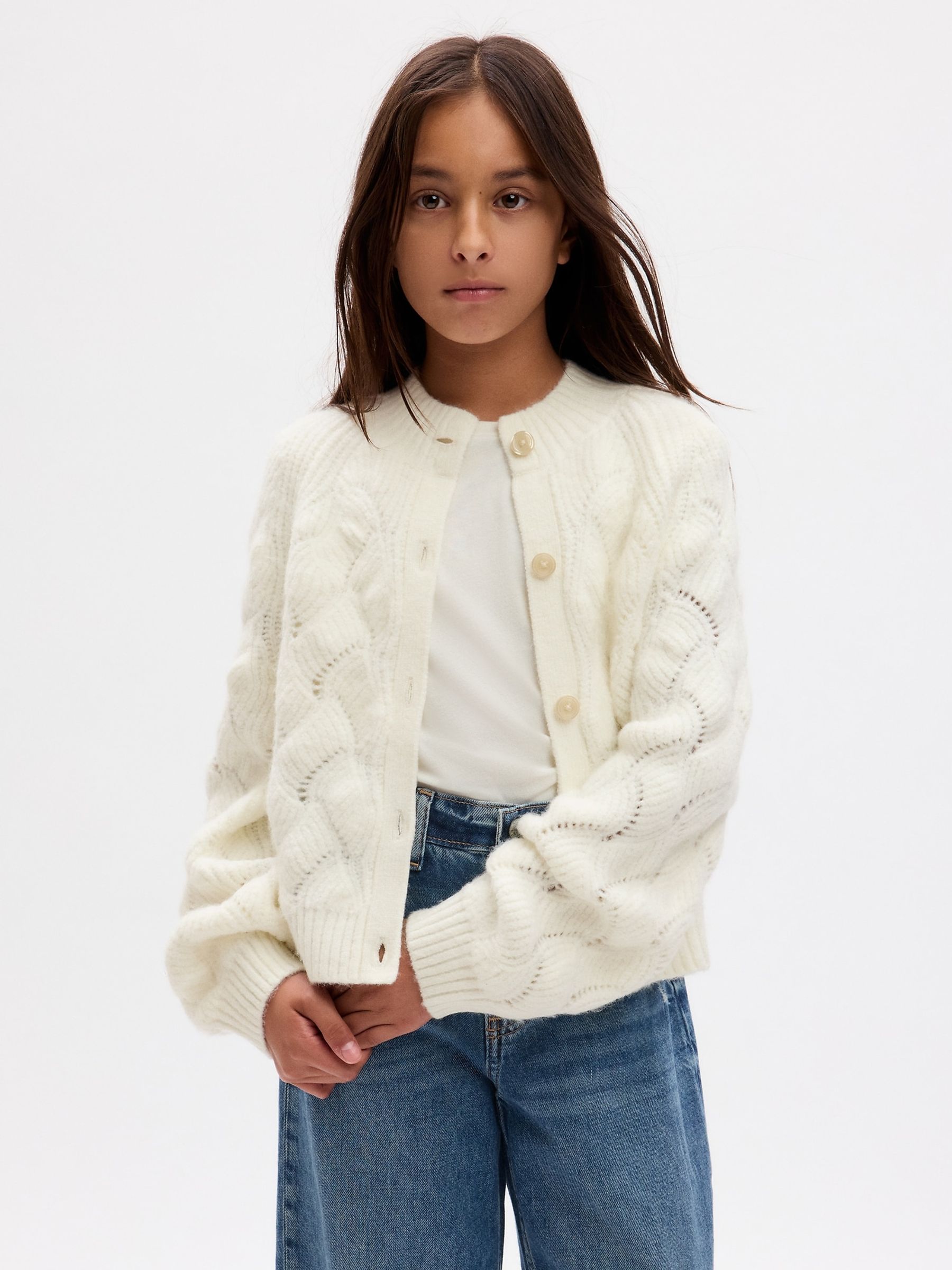 White Cosy Cable Knit Cardigan (4-13yrs) - Image 1 of 1