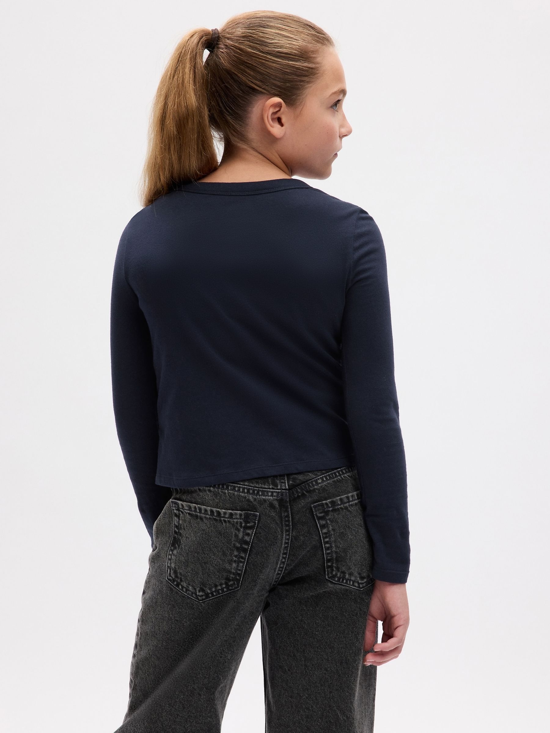 Blue Rhinestone Logo Organic Cotton Crew Neck Long Sleeve T-Shirt (4-13yrs) - Image 2 of 4