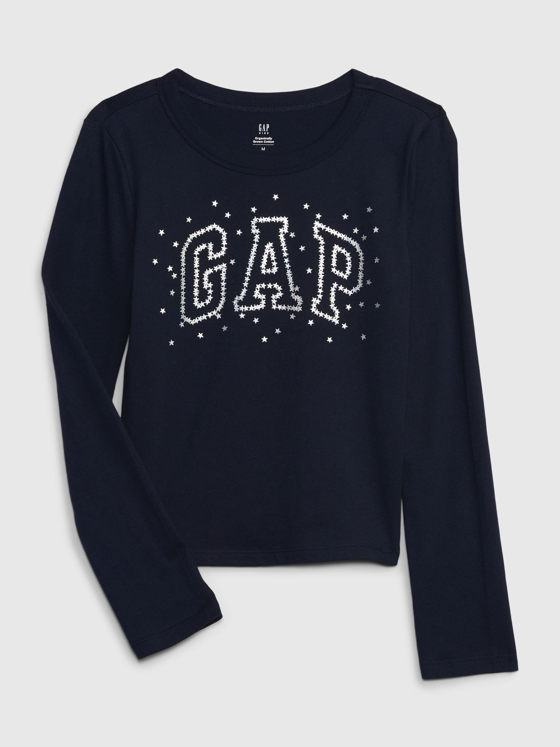 Blue Rhinestone Logo Organic Cotton Crew Neck Long Sleeve T-Shirt (4-13yrs) - Image 3 of 4