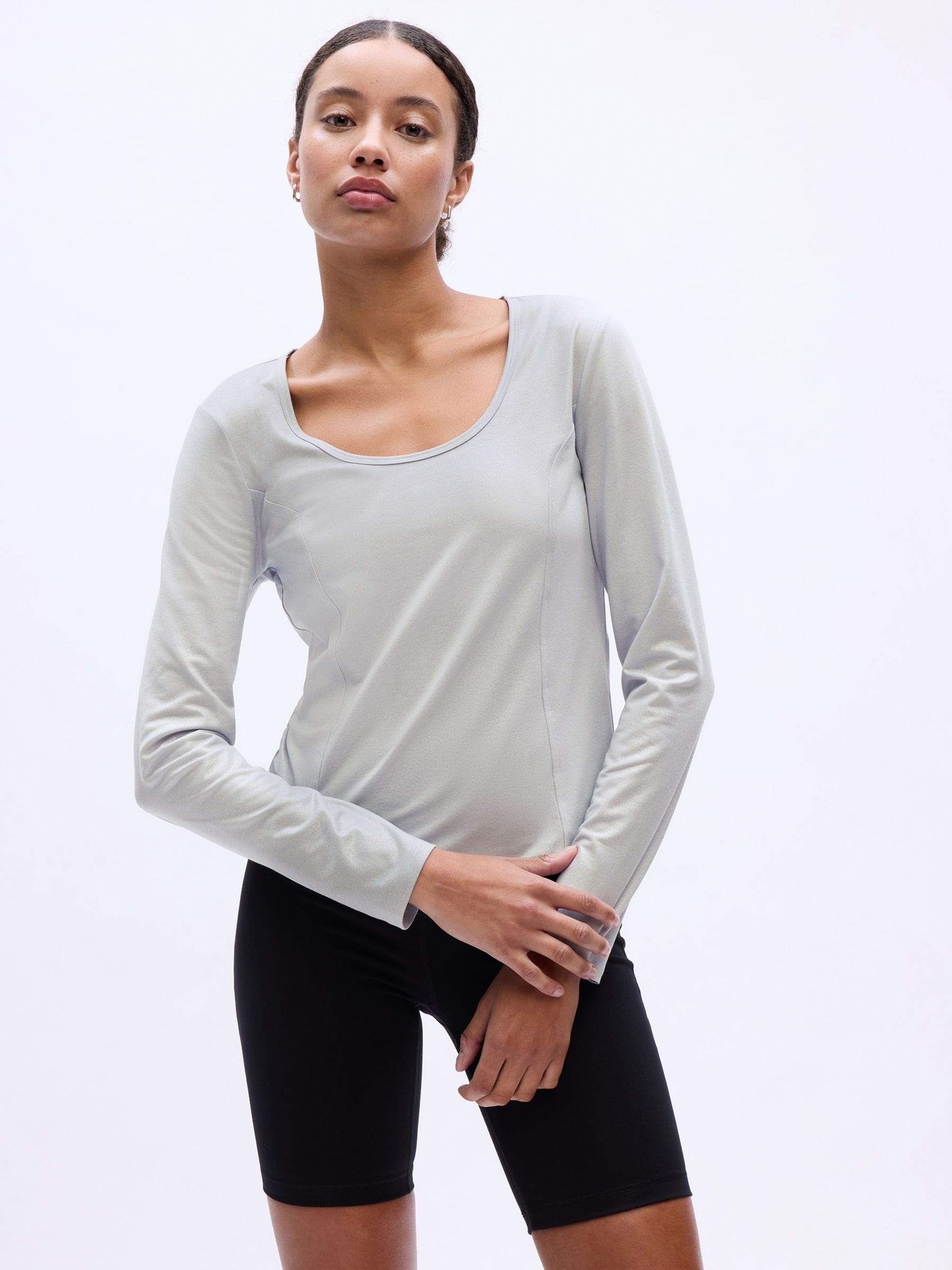 Silver CoolDry Fitted Long Sleeve Scoop Neck T-Shirt - Image 1 of 4