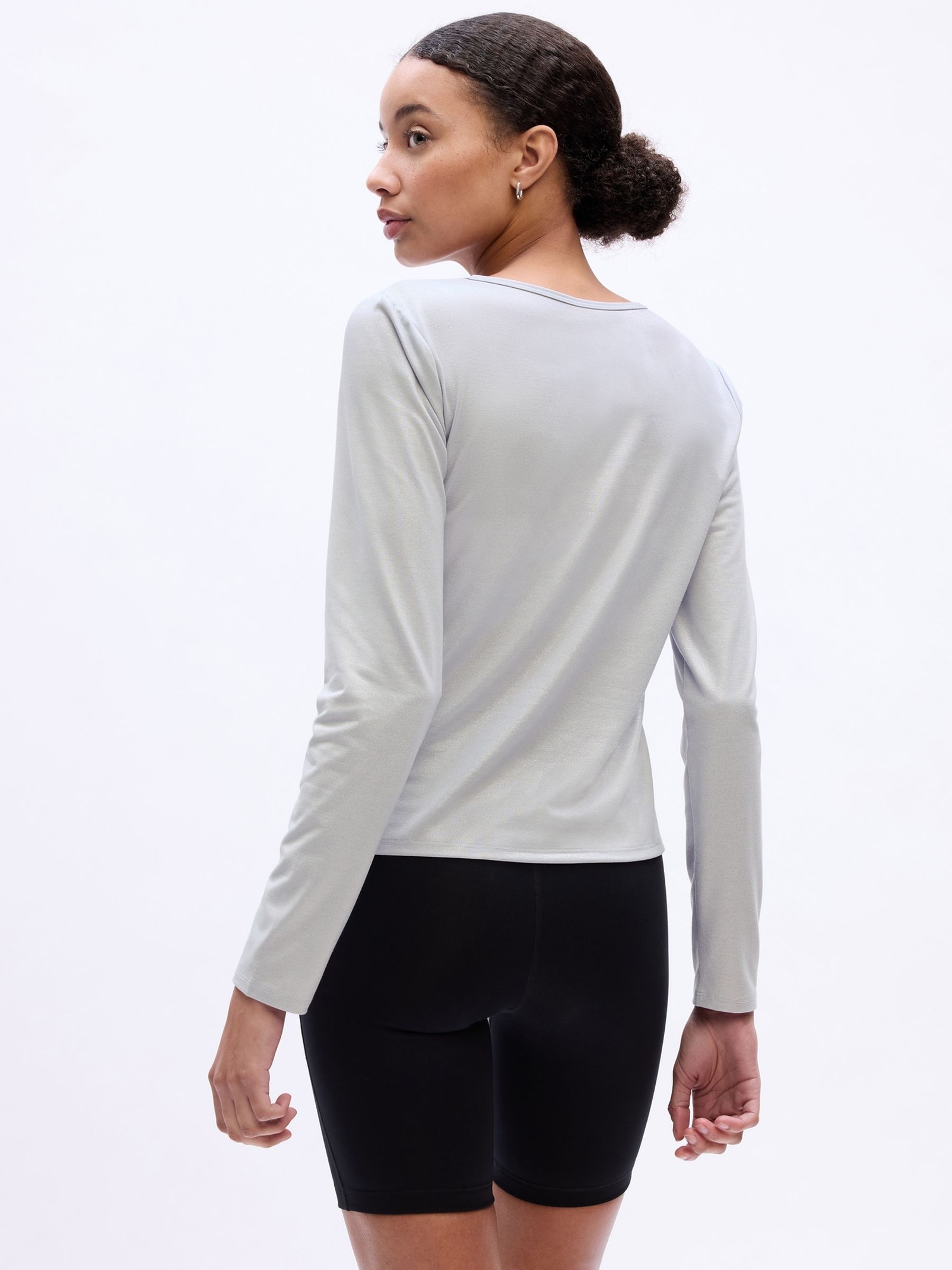 Silver CoolDry Fitted Long Sleeve Scoop Neck T-Shirt - Image 2 of 4