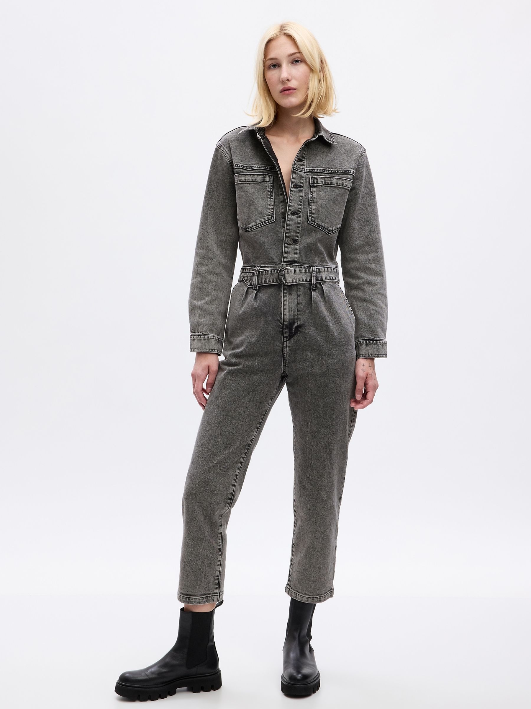 Grey Denim Utility Jumpsuit - Image 3 of 5