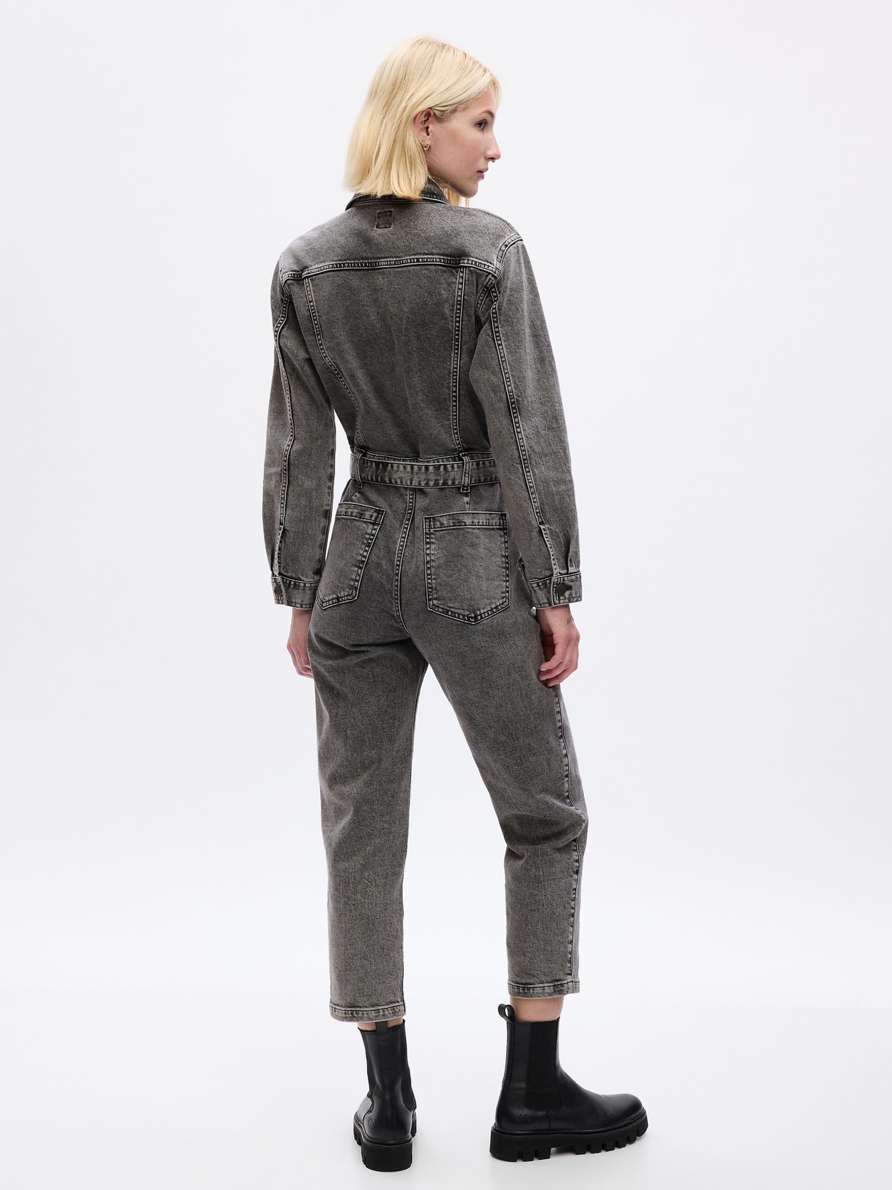 Grey Denim Utility Jumpsuit - Image 4 of 5