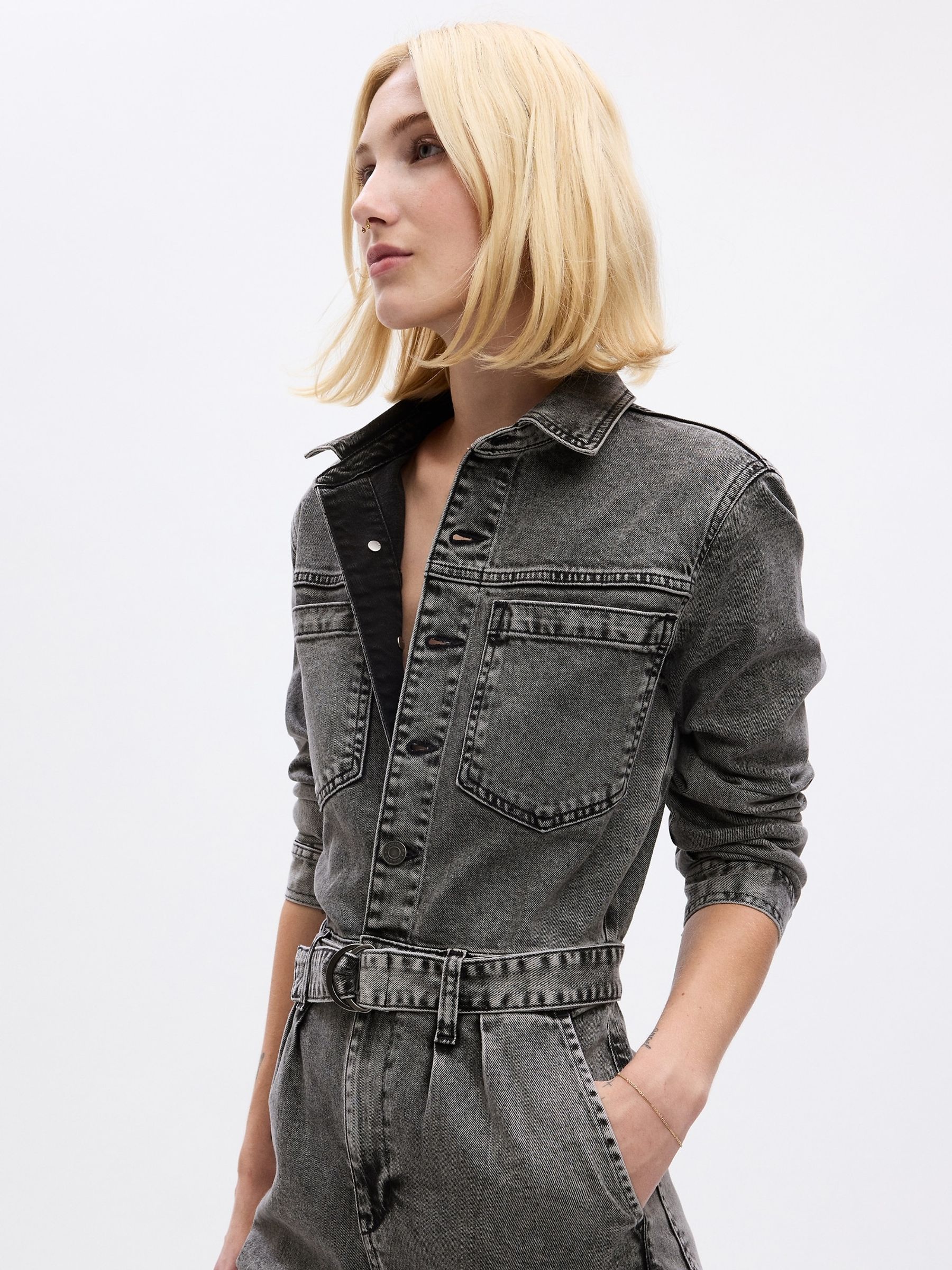 Grey Denim Utility Jumpsuit - Image 5 of 5