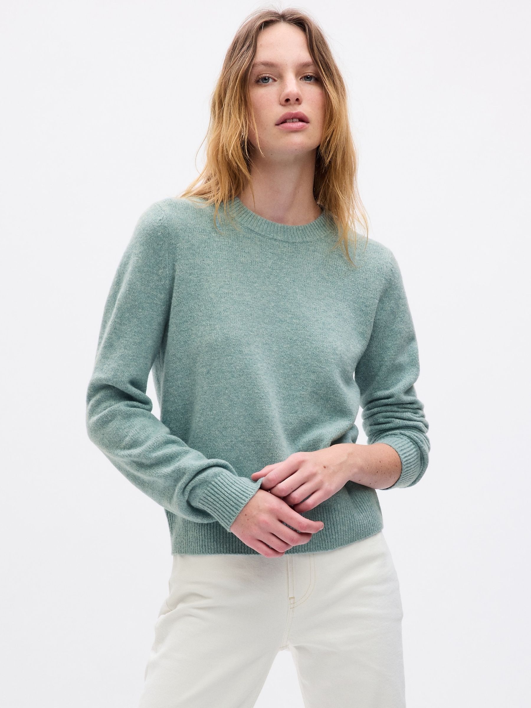 Sage Green CashSoft Cotton Mix Crew Neck Jumper - Image 1 of 1