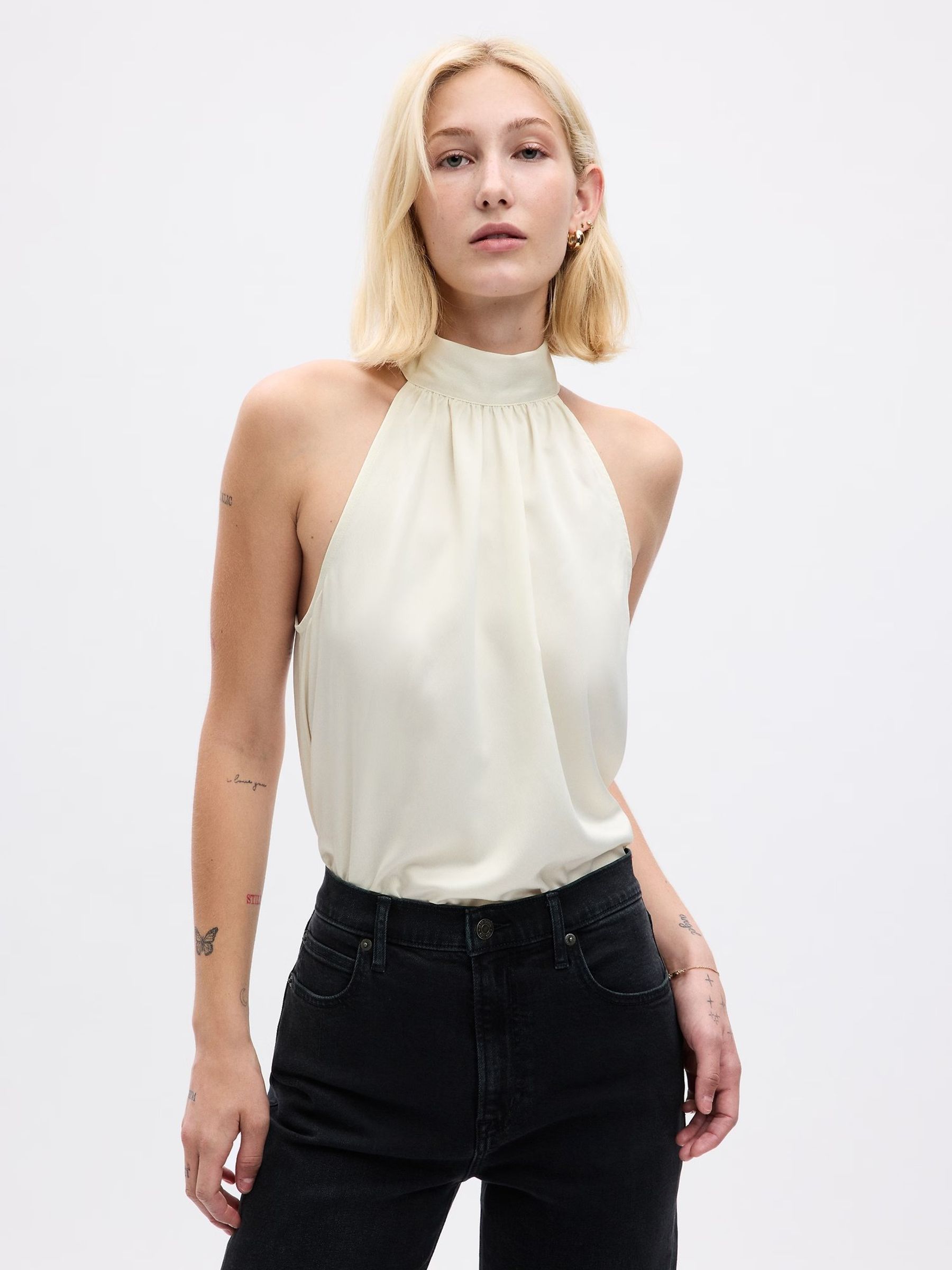 White Satin Halter Neck Top | Gap