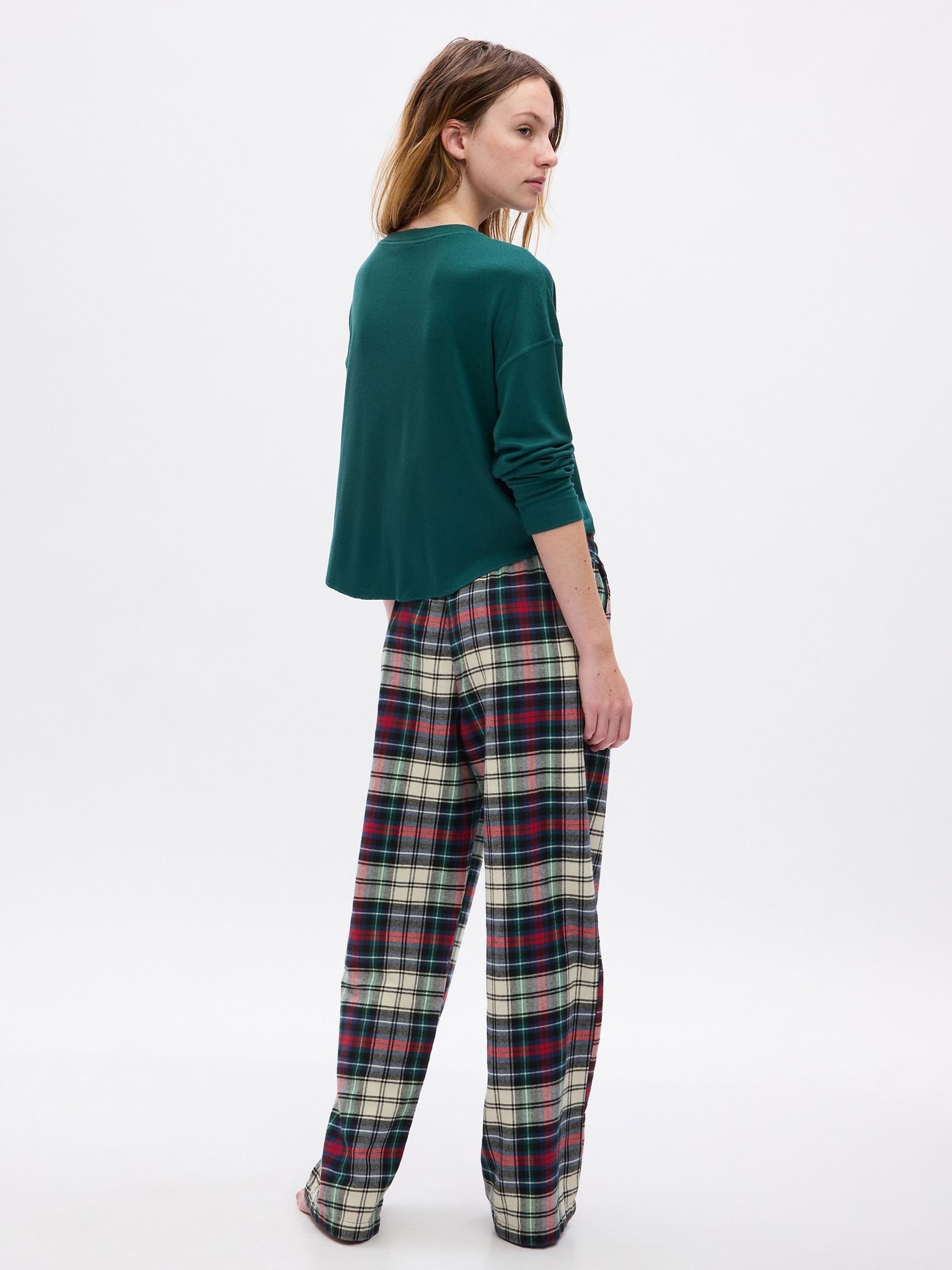 Green, Red & White Flannel Check Family Christmas Pyjama Bottoms - Image 2 of 4