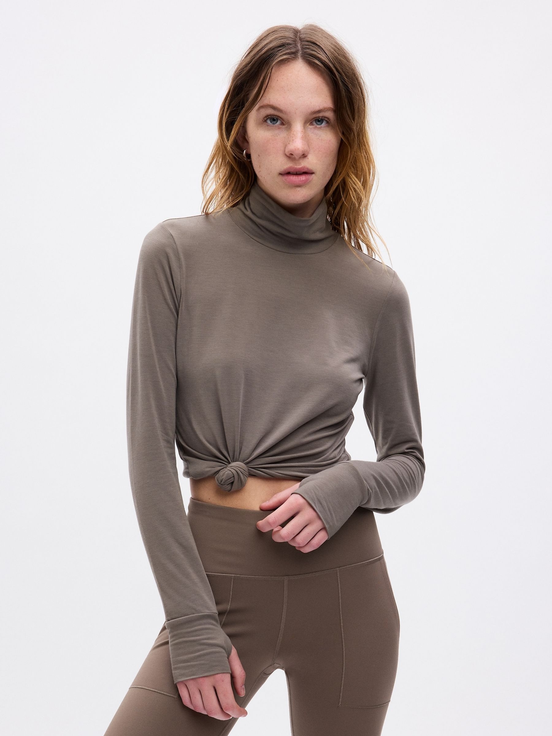 Brown Breathable Long Sleeve Turtle Neck T-Shirt - Image 1 of 2