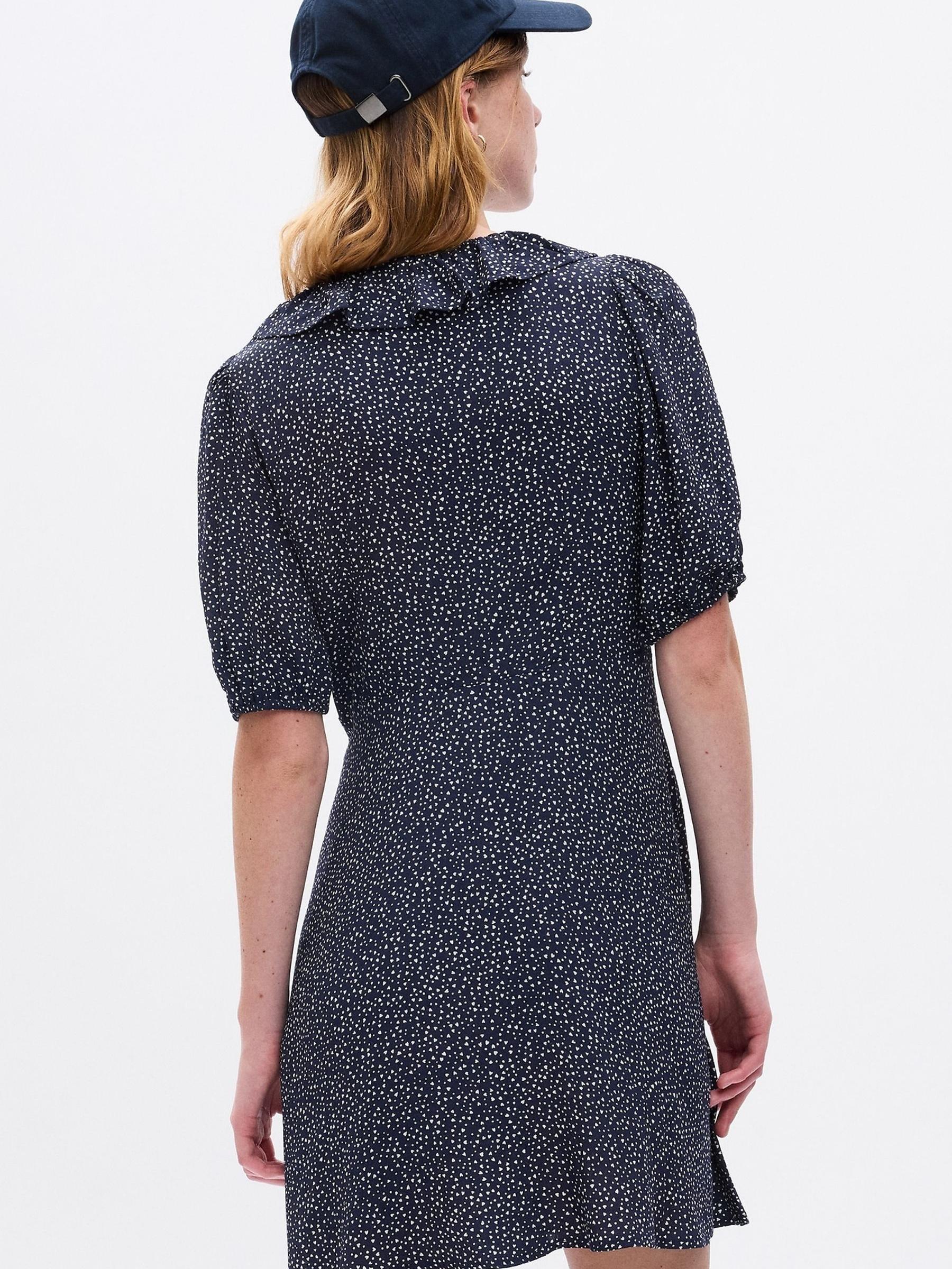 Navy Ruffle Print Puff Sleeve Mini Dress - Image 2 of 2