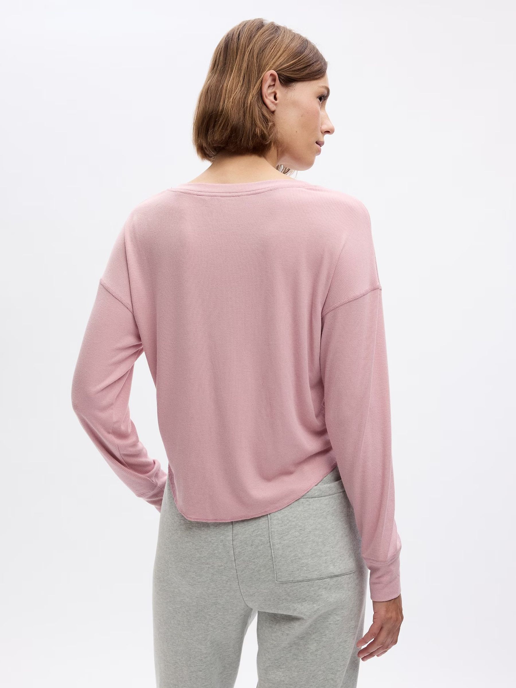 Pink Ribbed Henley Long Sleeve Pyjama Top - Image 2 of 2