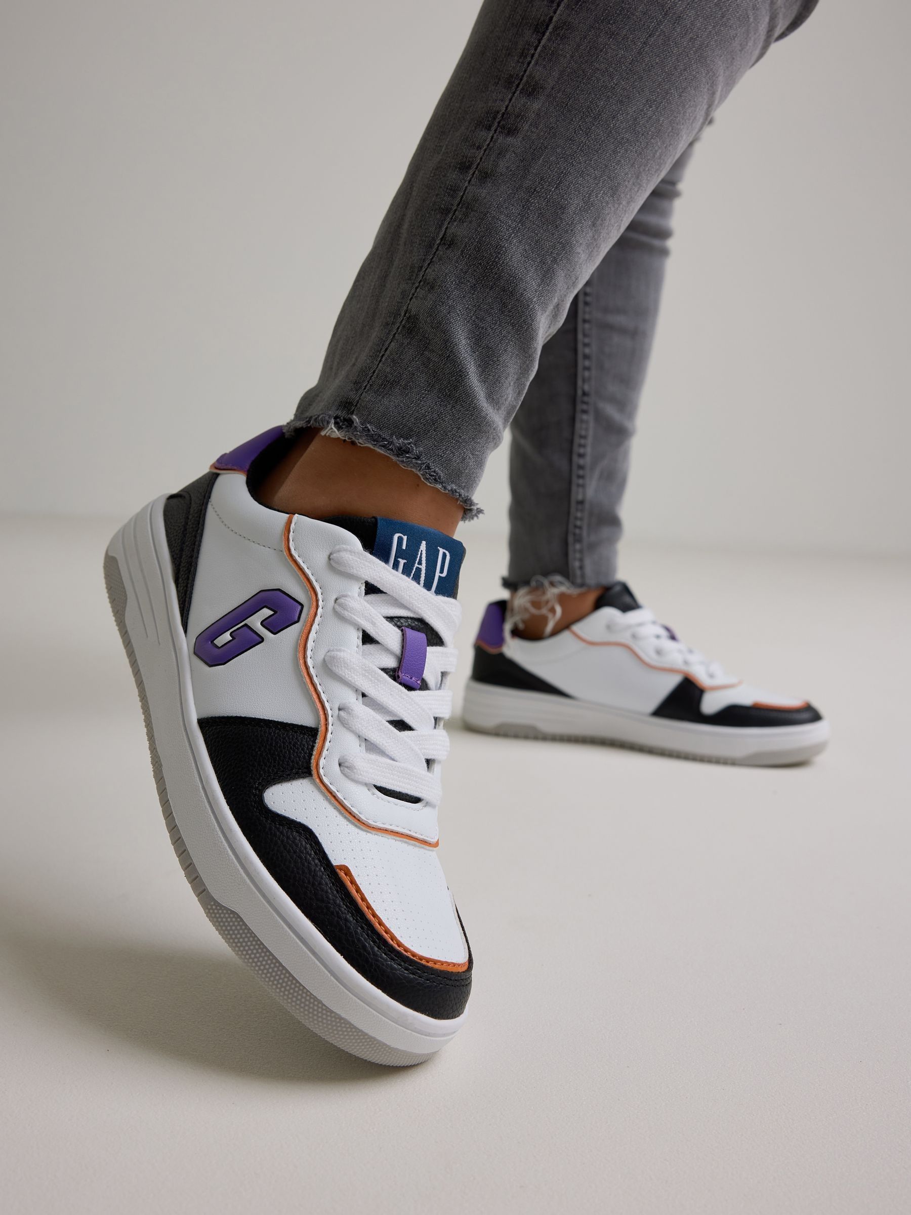 White, Purple and Black Boston Low Top Trainers - Image 6 of 8