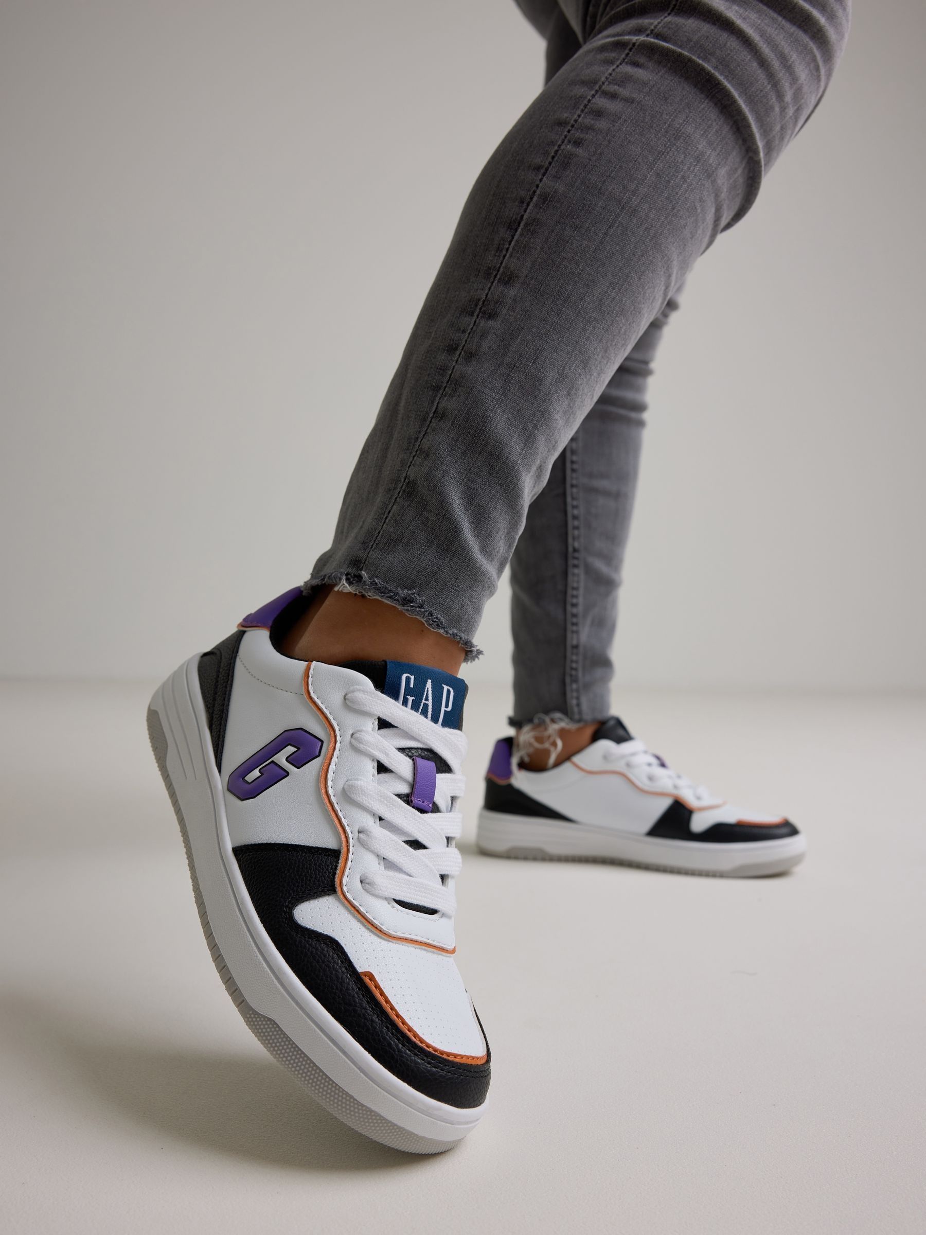 White, Purple and Black Boston Low Top Trainers - Image 8 of 8