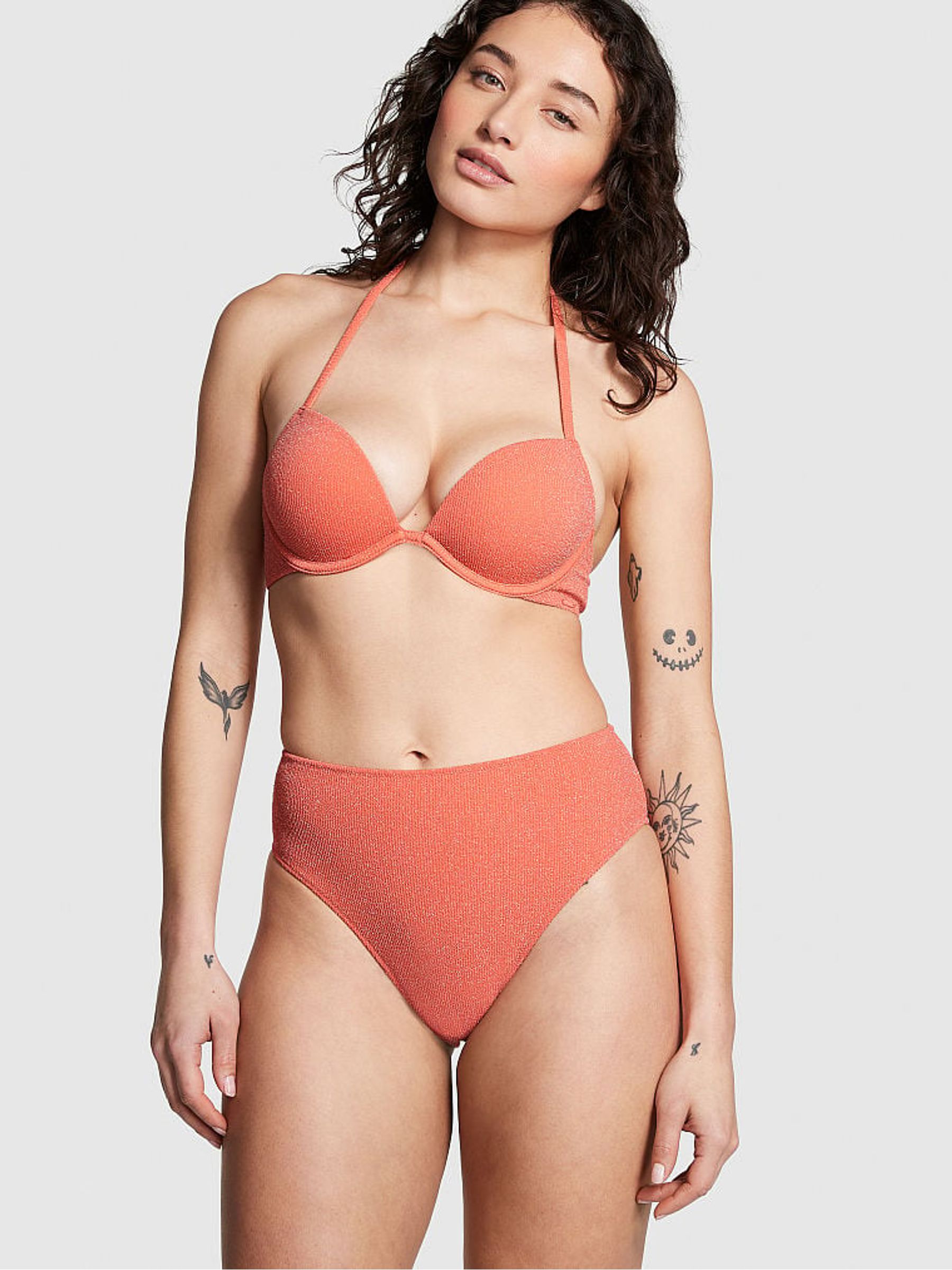 Deep Coral Orange High Waisted Bikini Bottom - Image 1 of 4