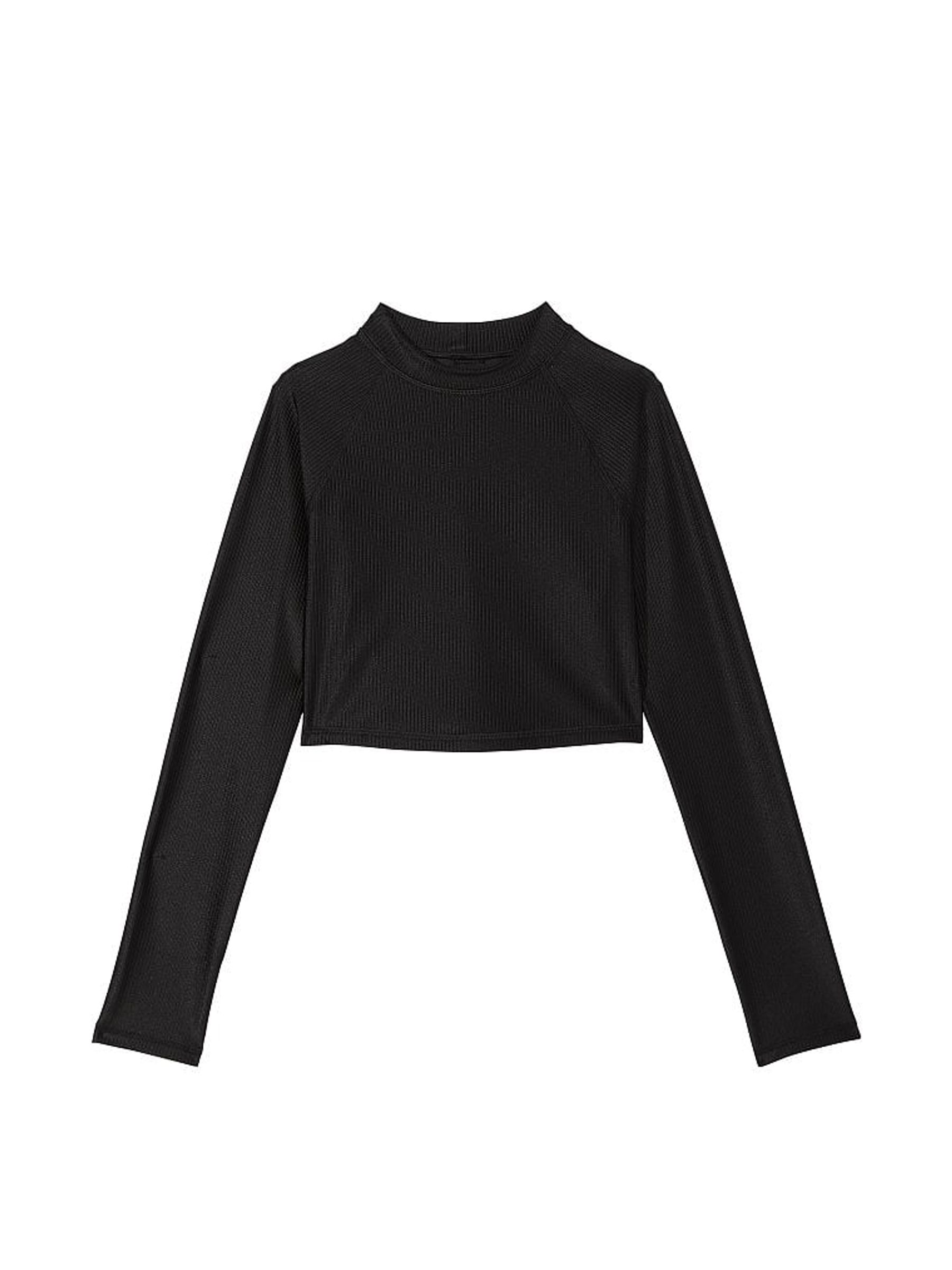 Pure Black Long Sleeve Cropped Rash Guard Top - Image 3 of 4