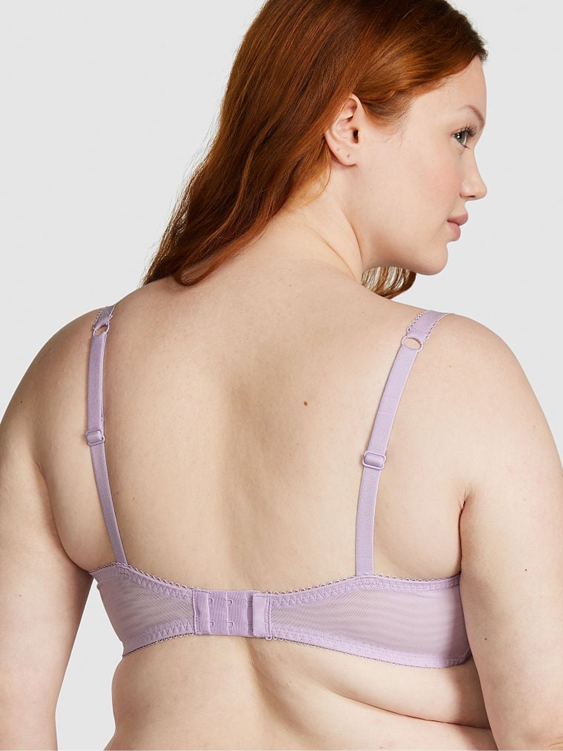 Pastel Lilac Purple Heart Embroidery Balcony Lace Bra - Image 2 of 4