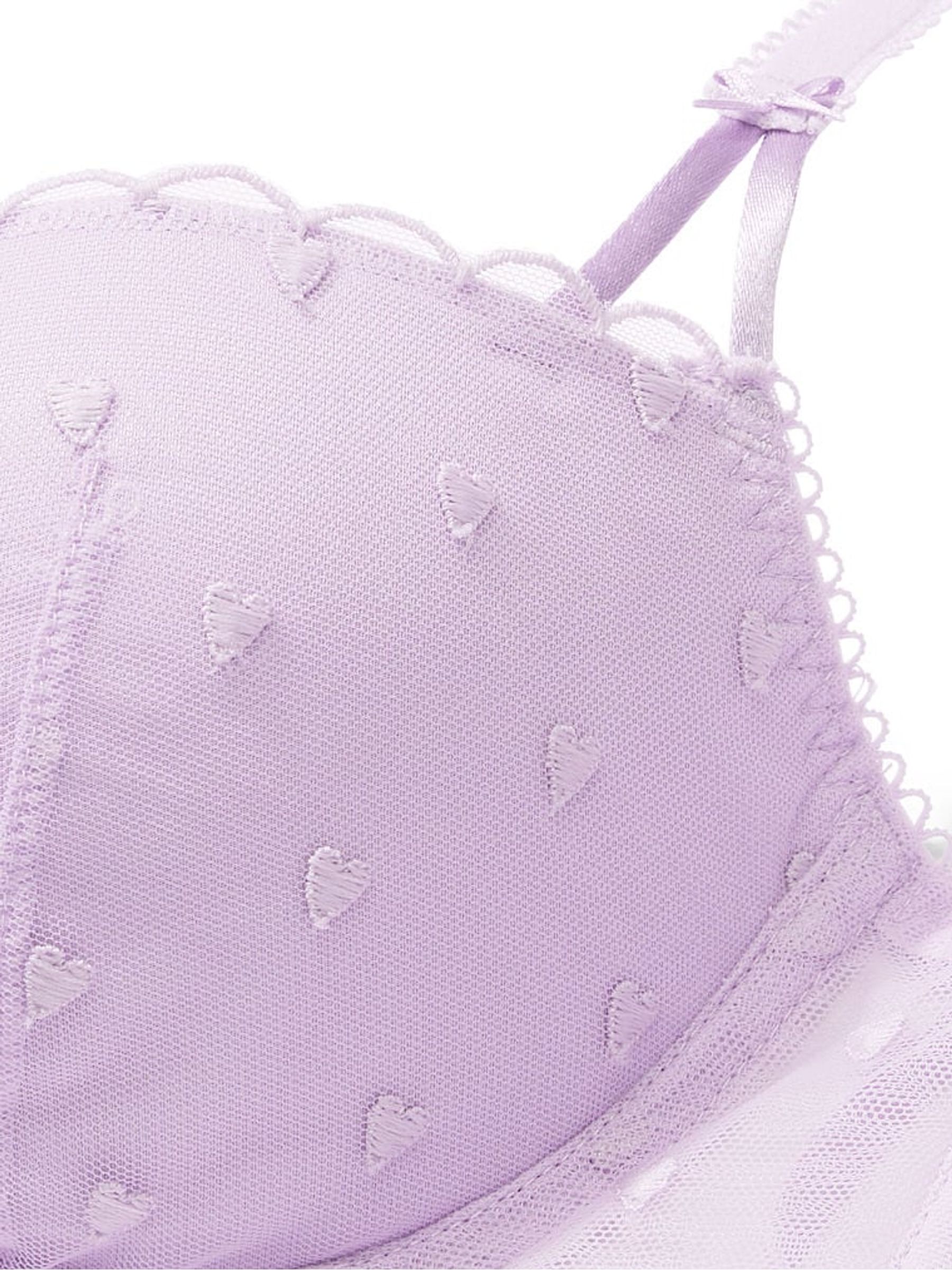 Pastel Lilac Purple Heart Embroidery Balcony Lace Bra - Image 4 of 4