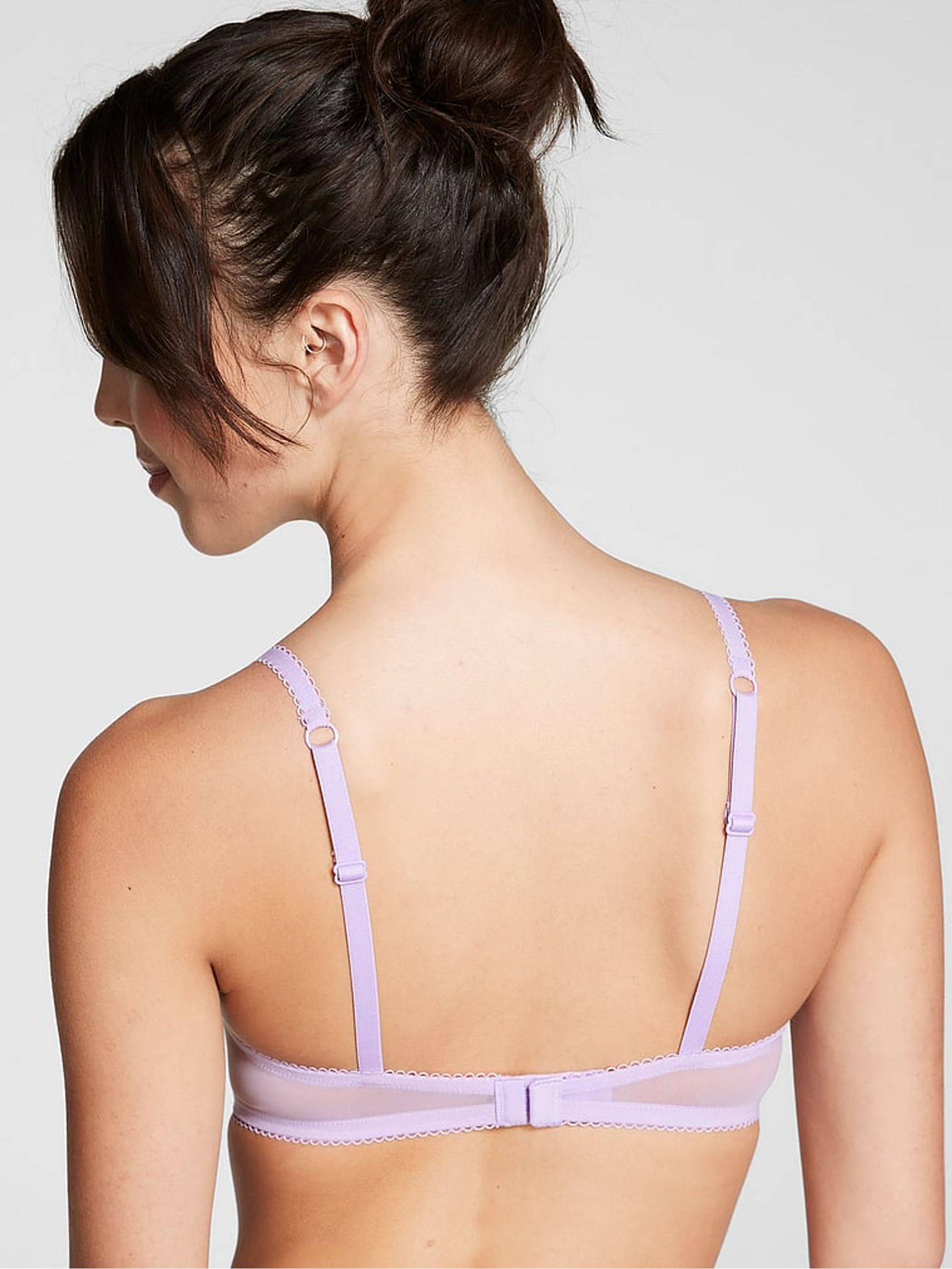 Pastel Lilac Purple Heart Embroidery Unlined Demi Lace Bra - Image 2 of 4
