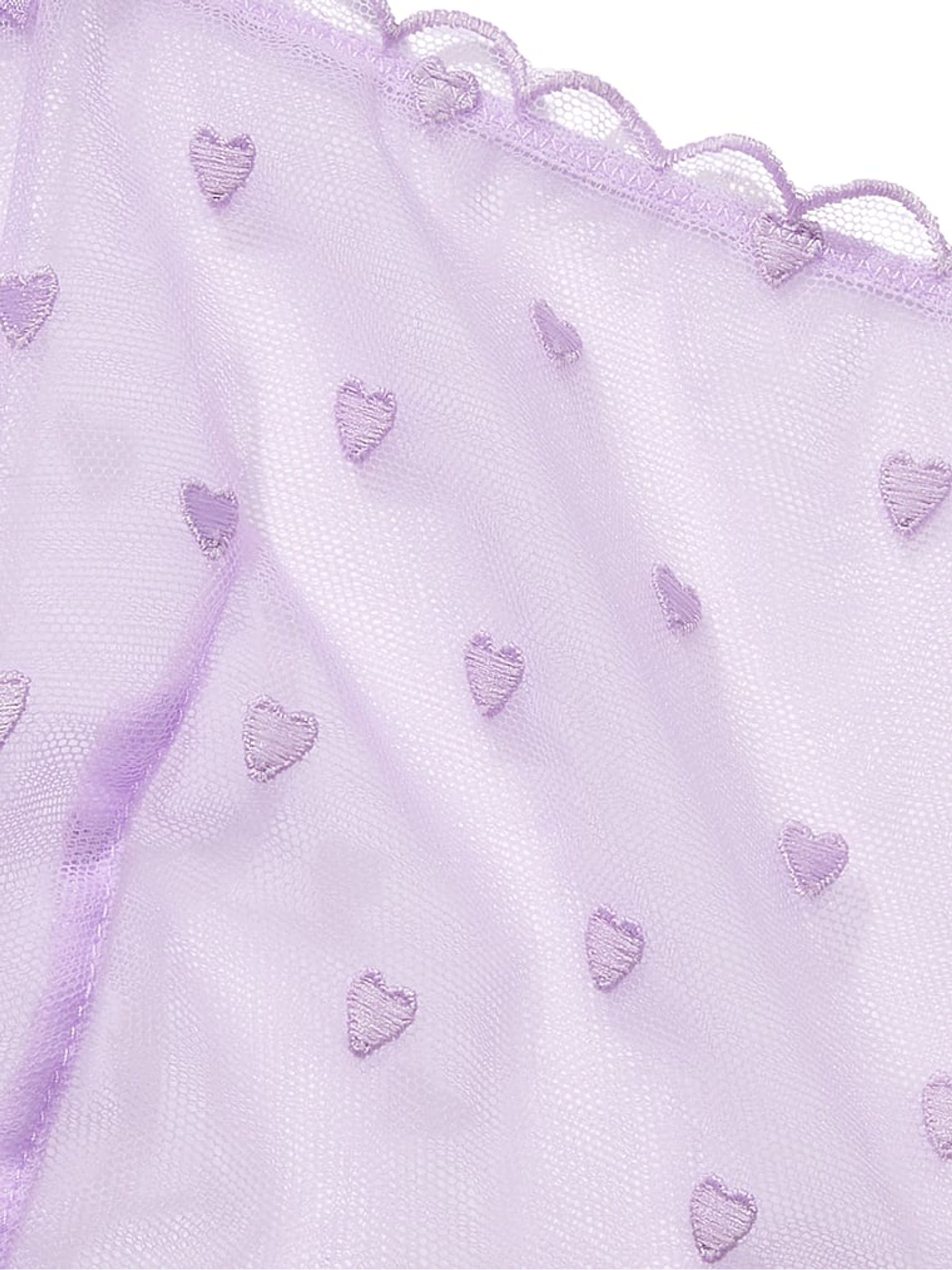 Pastel Lilac Purple Heart Embroidery Unlined Demi Lace Bra - Image 4 of 4